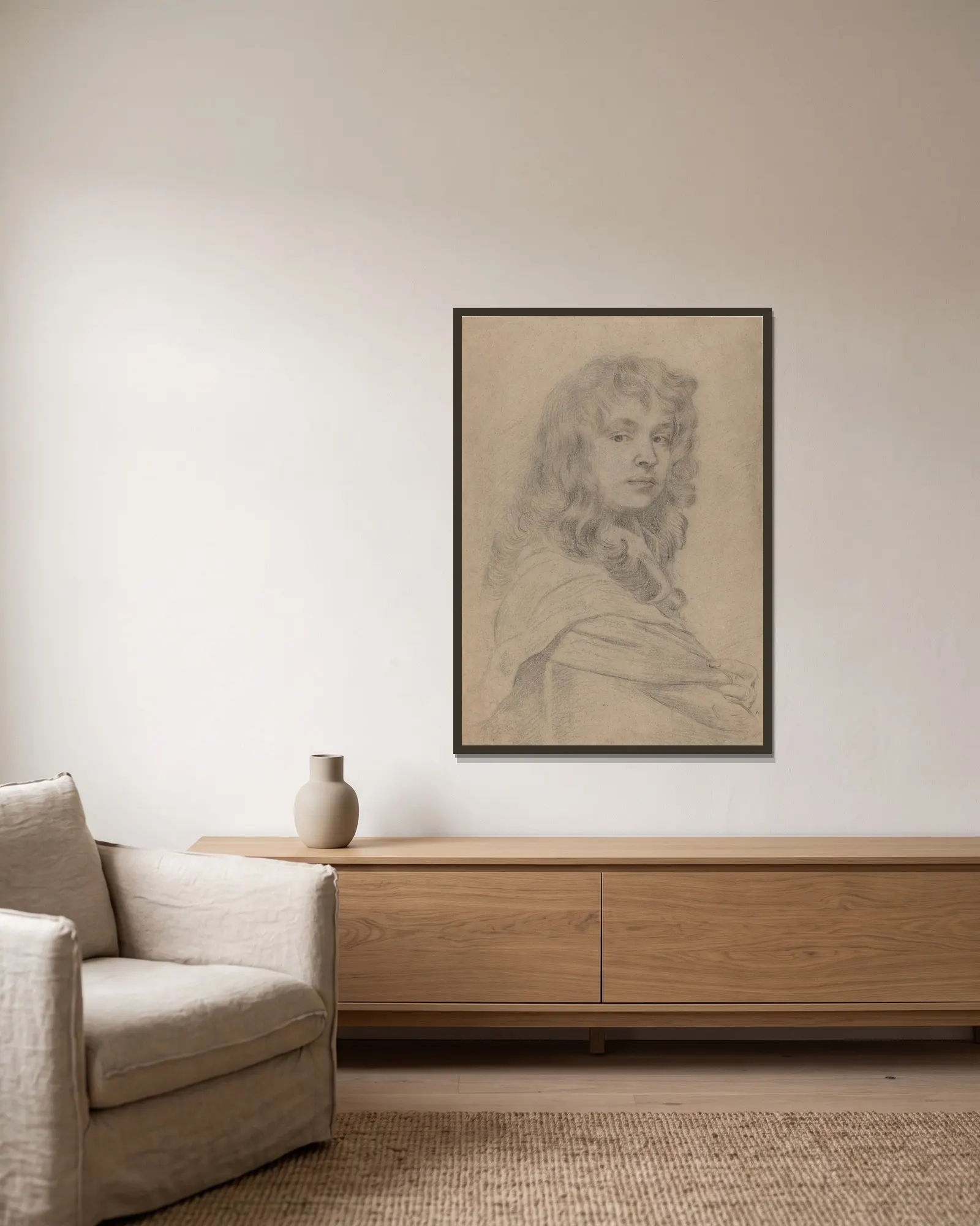 Self-Portrait av Sir Peter Lely inramad på en vägg