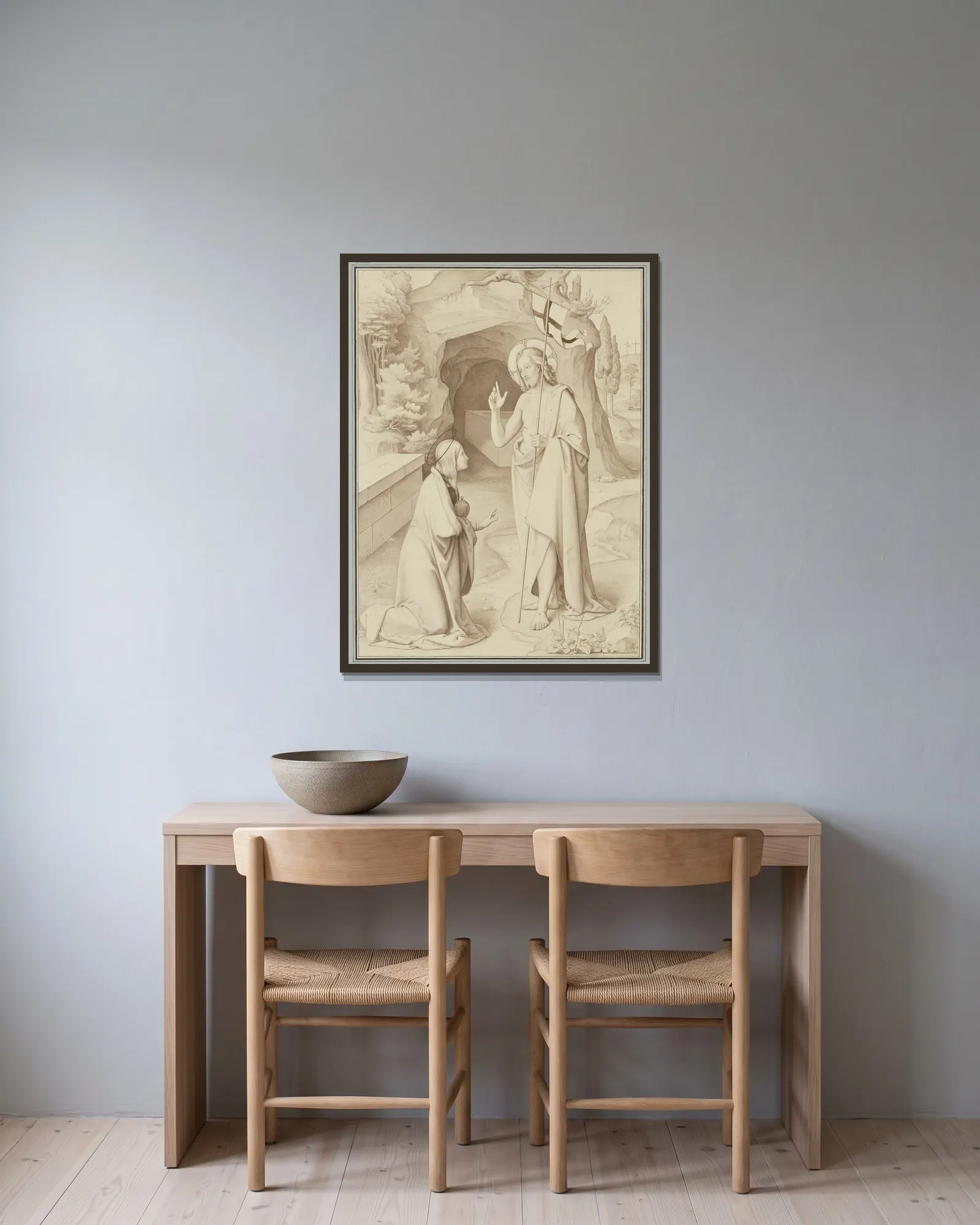 Noli me tangere av Philipp Veit inramad på en vägg