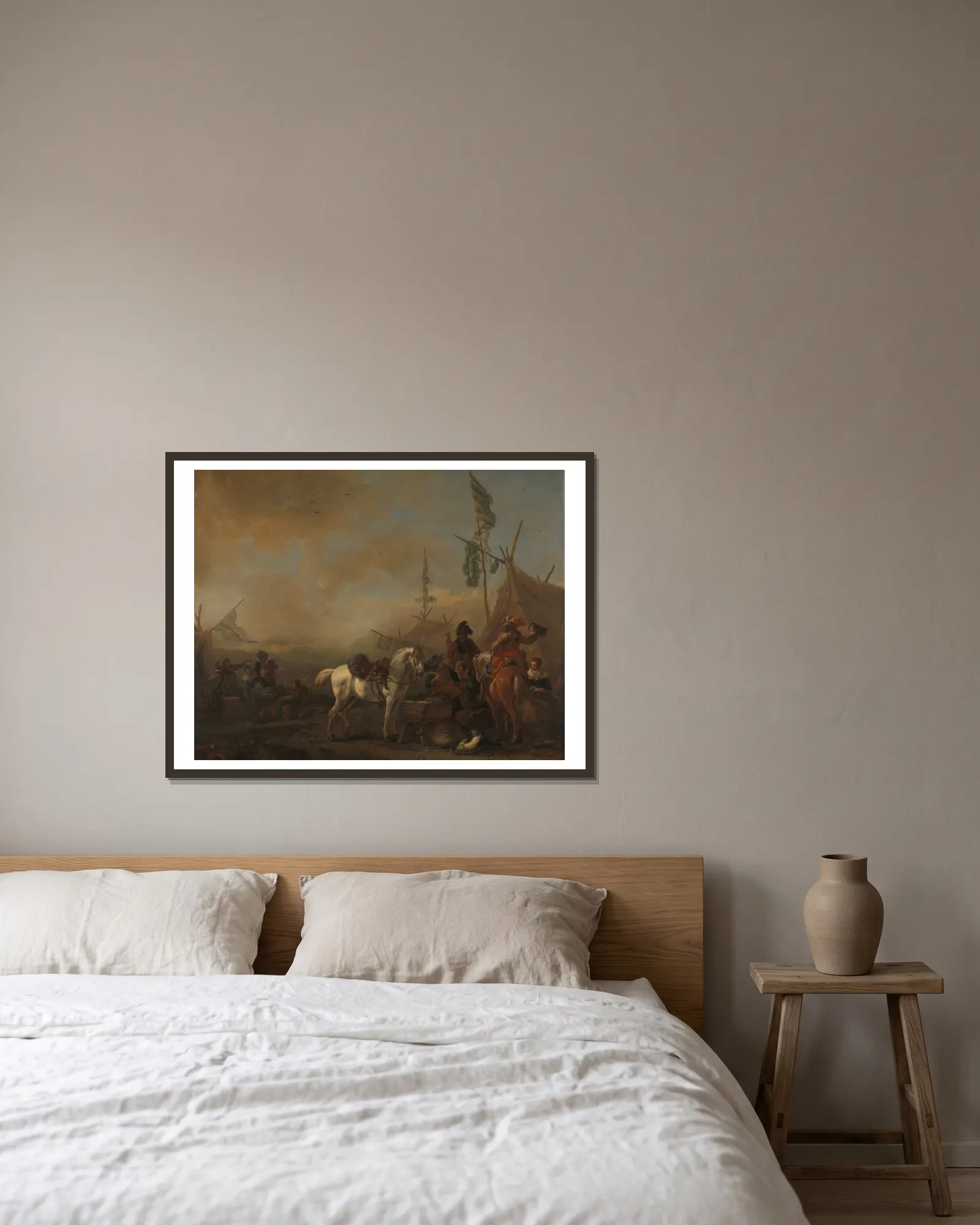 An Army Camp av Philips Wouwerman inramad på en vägg