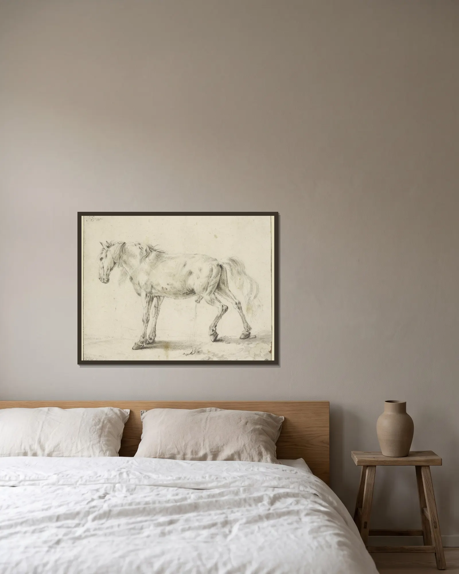 Peeing horse av Philips Wouwerman inramad på en vägg