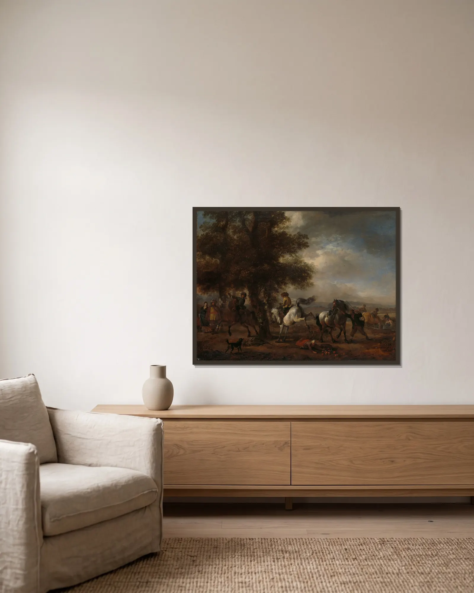 The Bucking Grey av Philips Wouwerman inramad på en vägg
