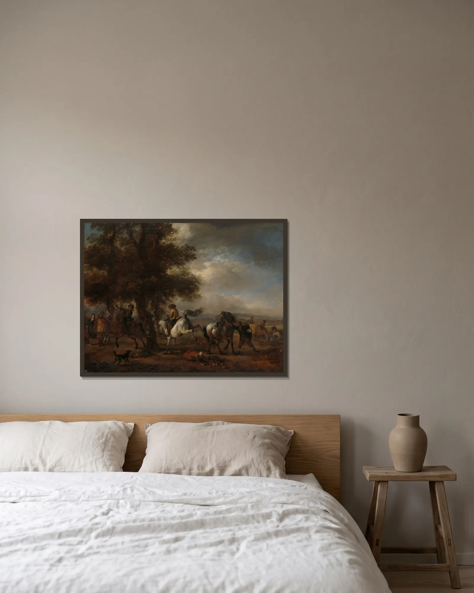 The Bucking Grey av Philips Wouwerman inramad på en vägg