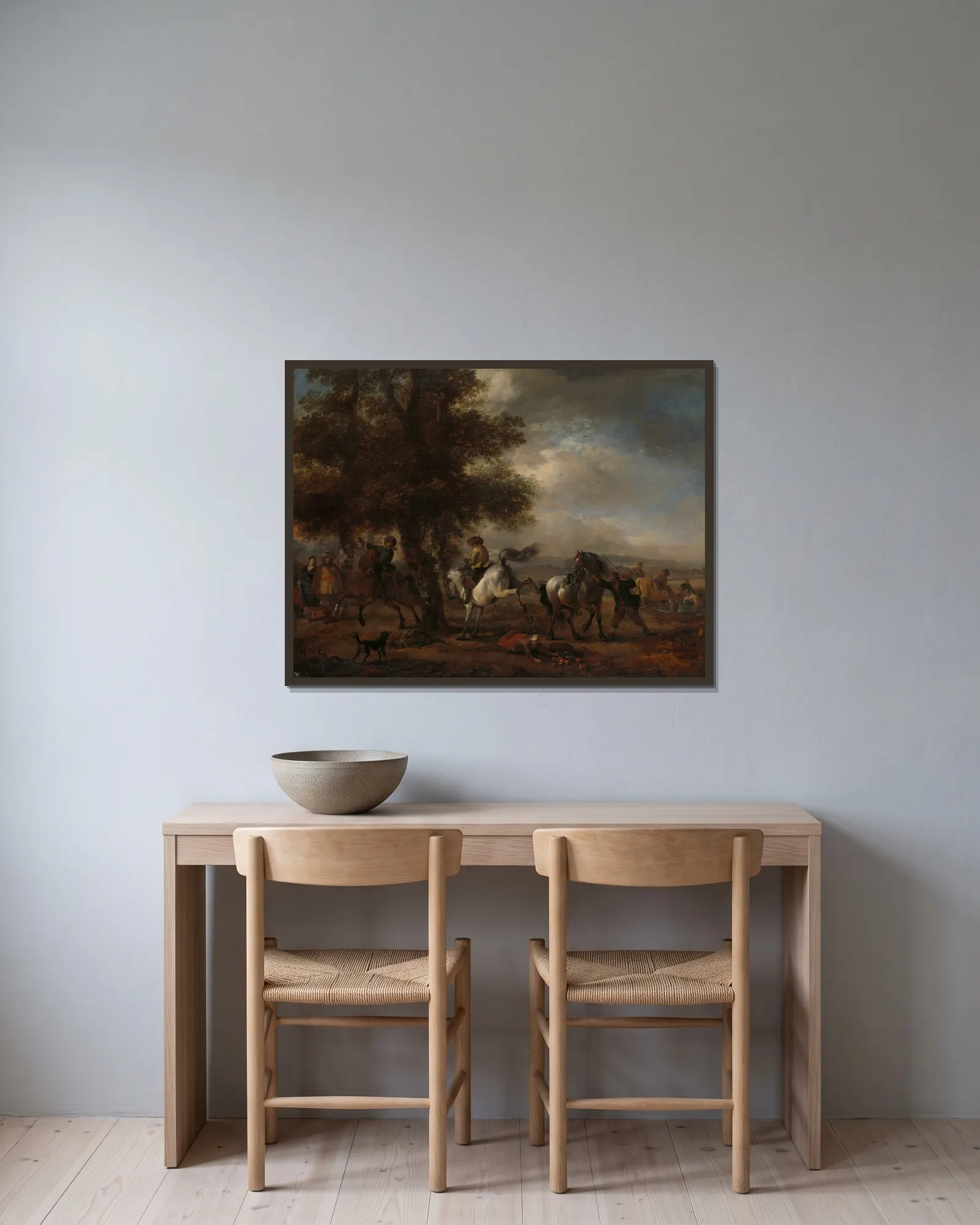 The Bucking Grey av Philips Wouwerman inramad på en vägg