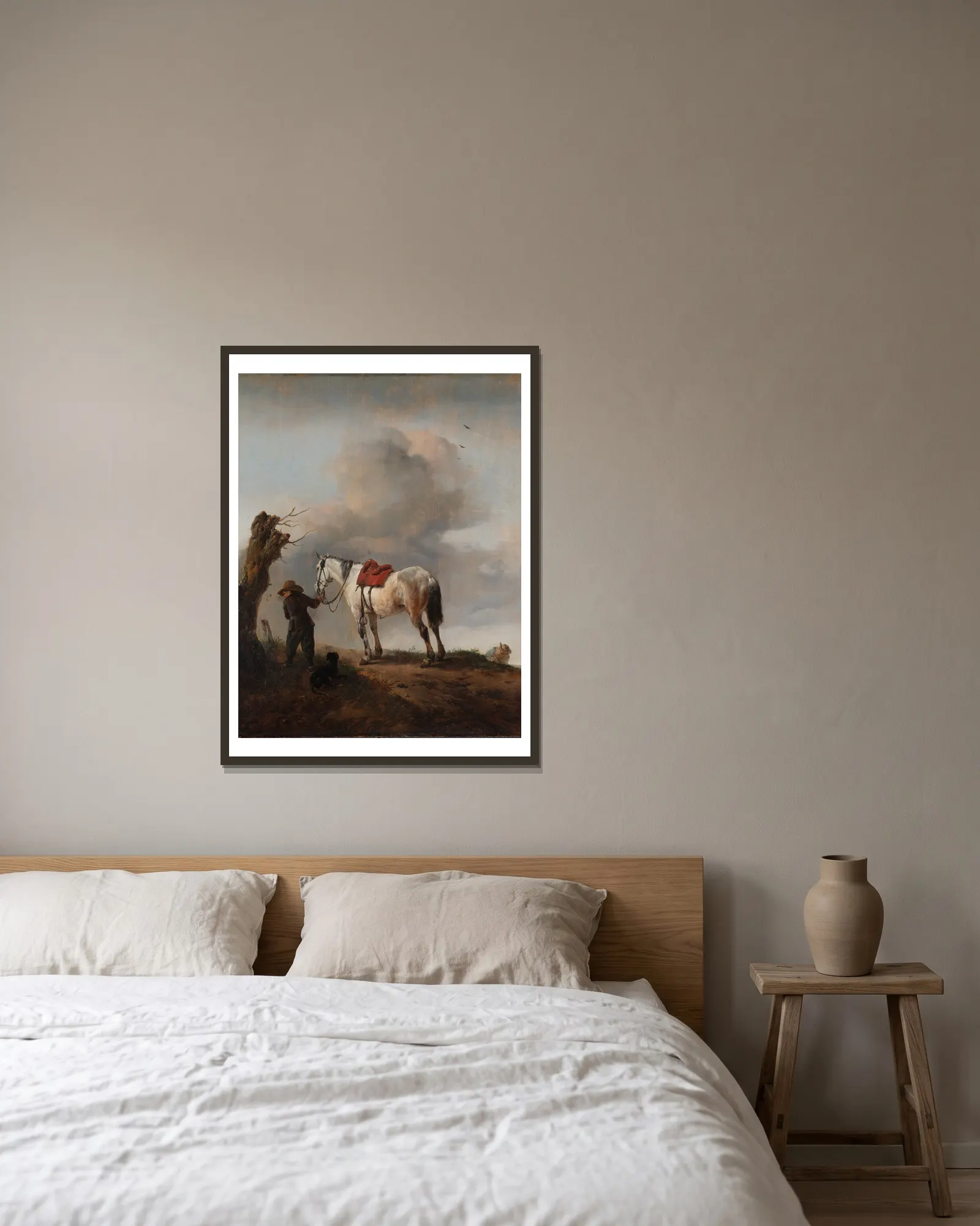 The Grey Horse av Philips Wouwerman inramad på en vägg