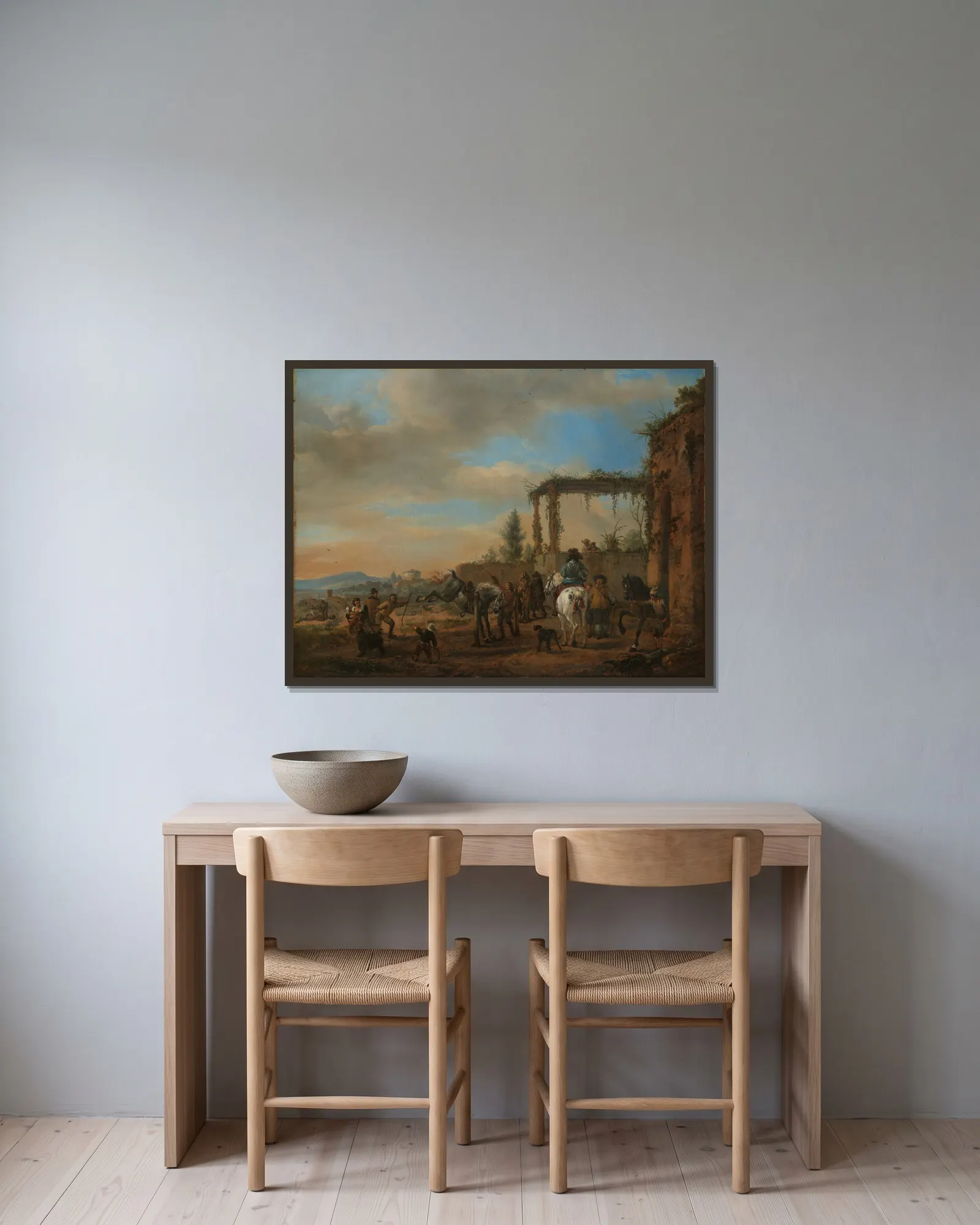 The Riding School av Philips Wouwerman inramad på en vägg