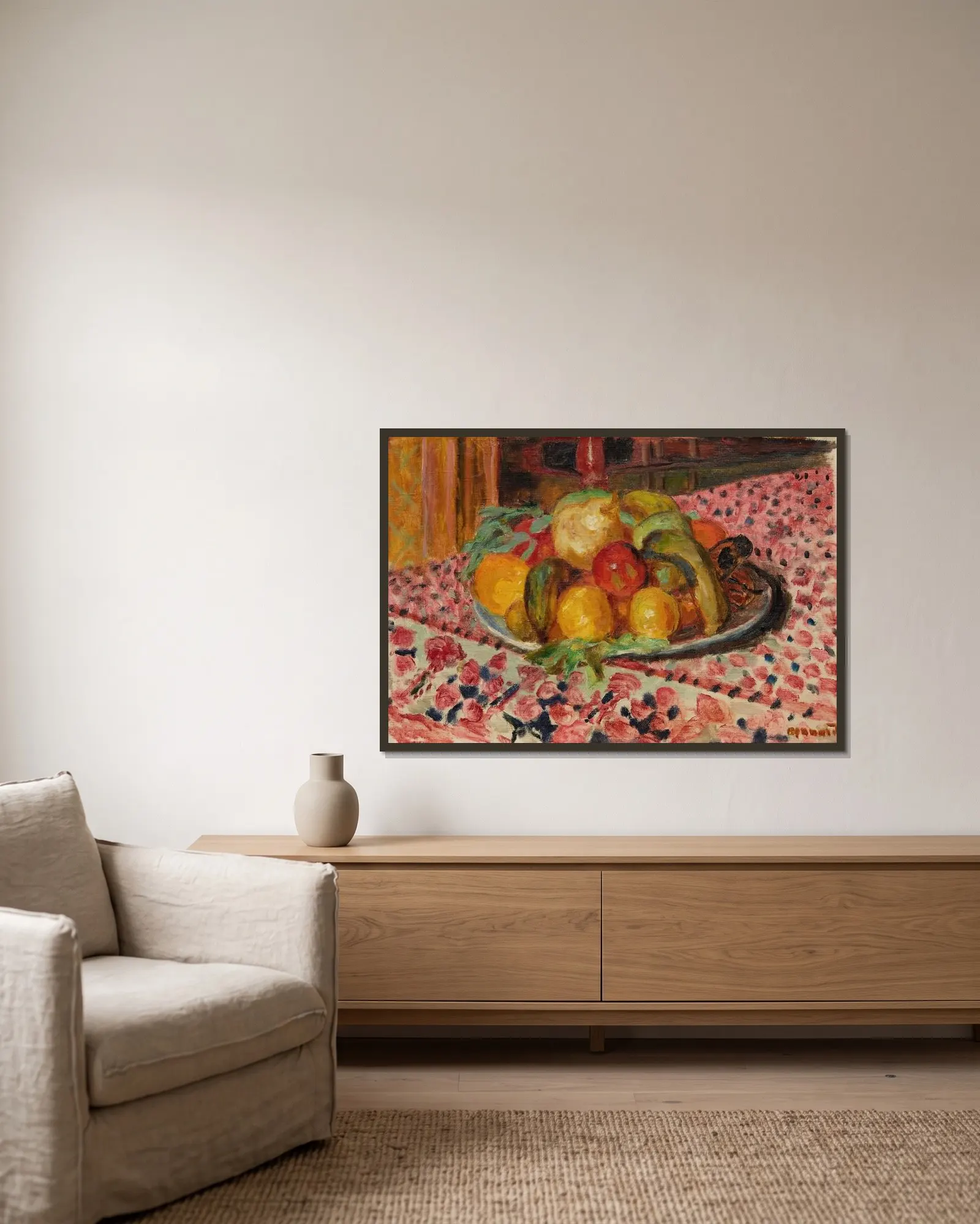 Assiette de fruits av Pierre Bonnard inramad på en vägg