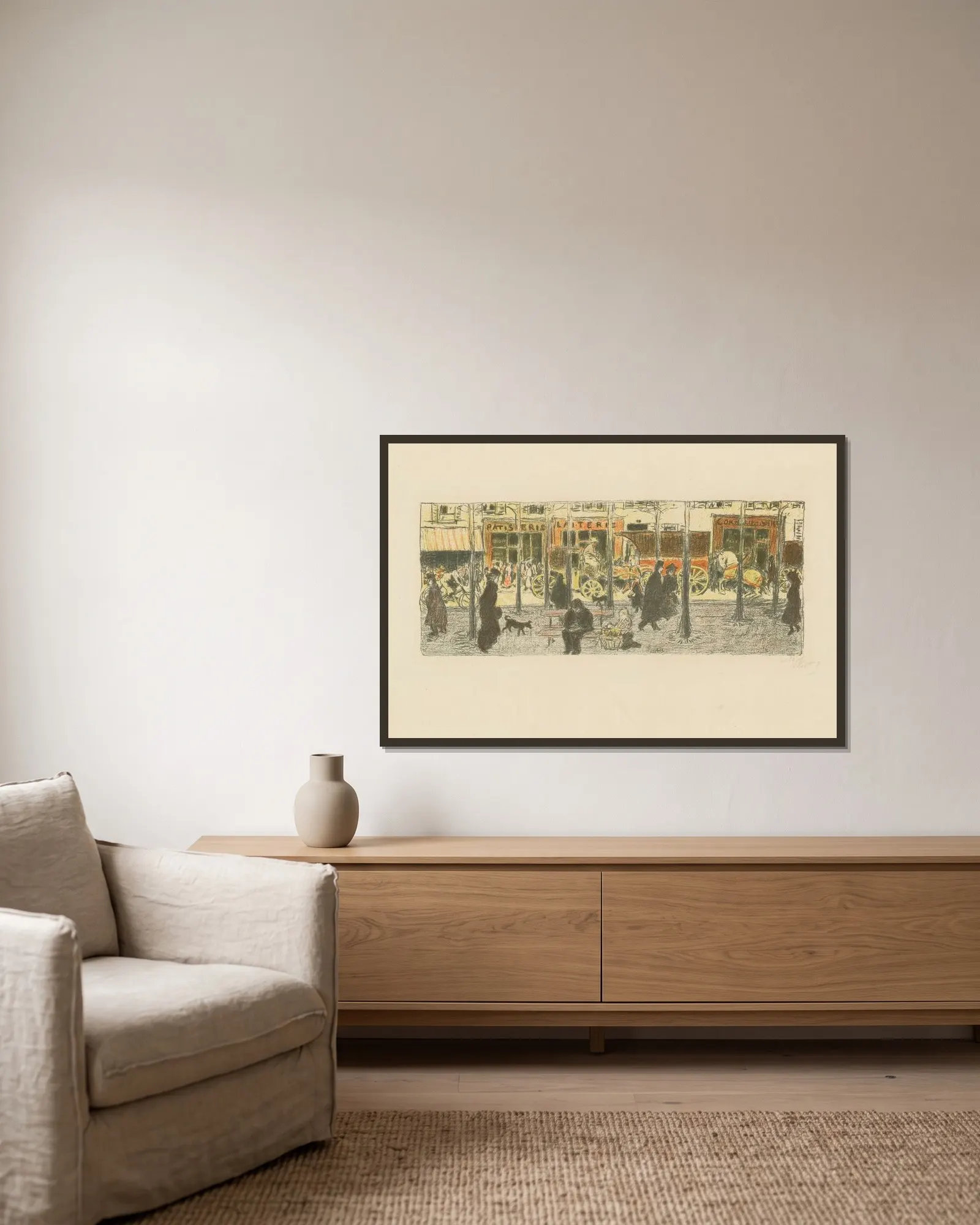 Boulevard av Pierre Bonnard inramad på en vägg