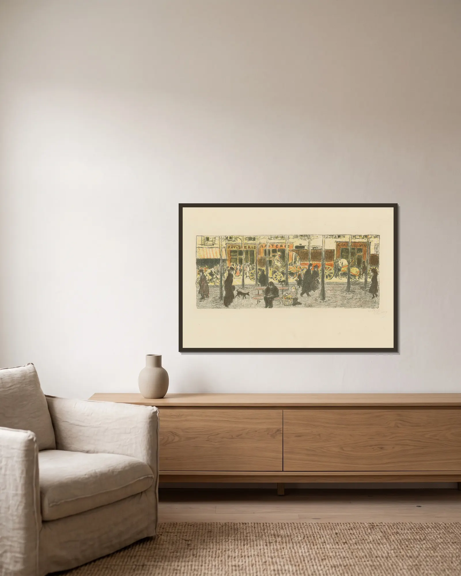 Boulevard av Pierre Bonnard inramad på en vägg
