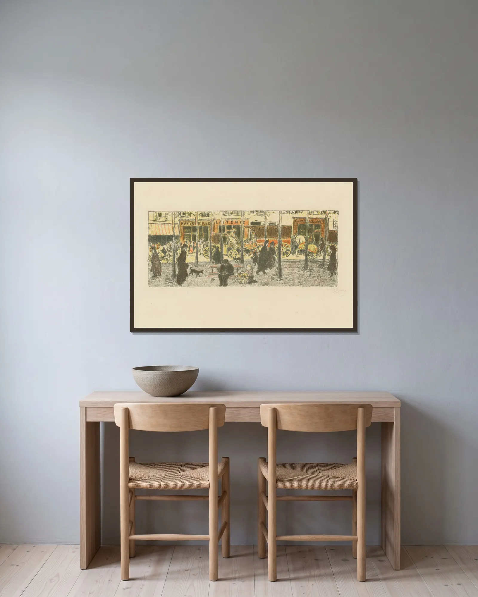 Boulevard av Pierre Bonnard inramad på en vägg