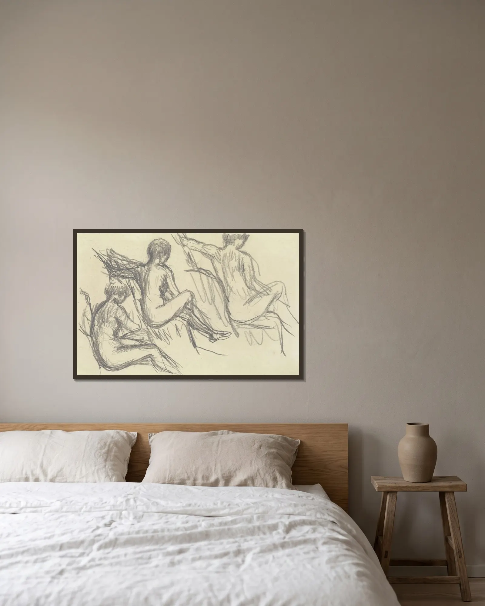 Étude de nus assis av Pierre Bonnard inramad på en vägg