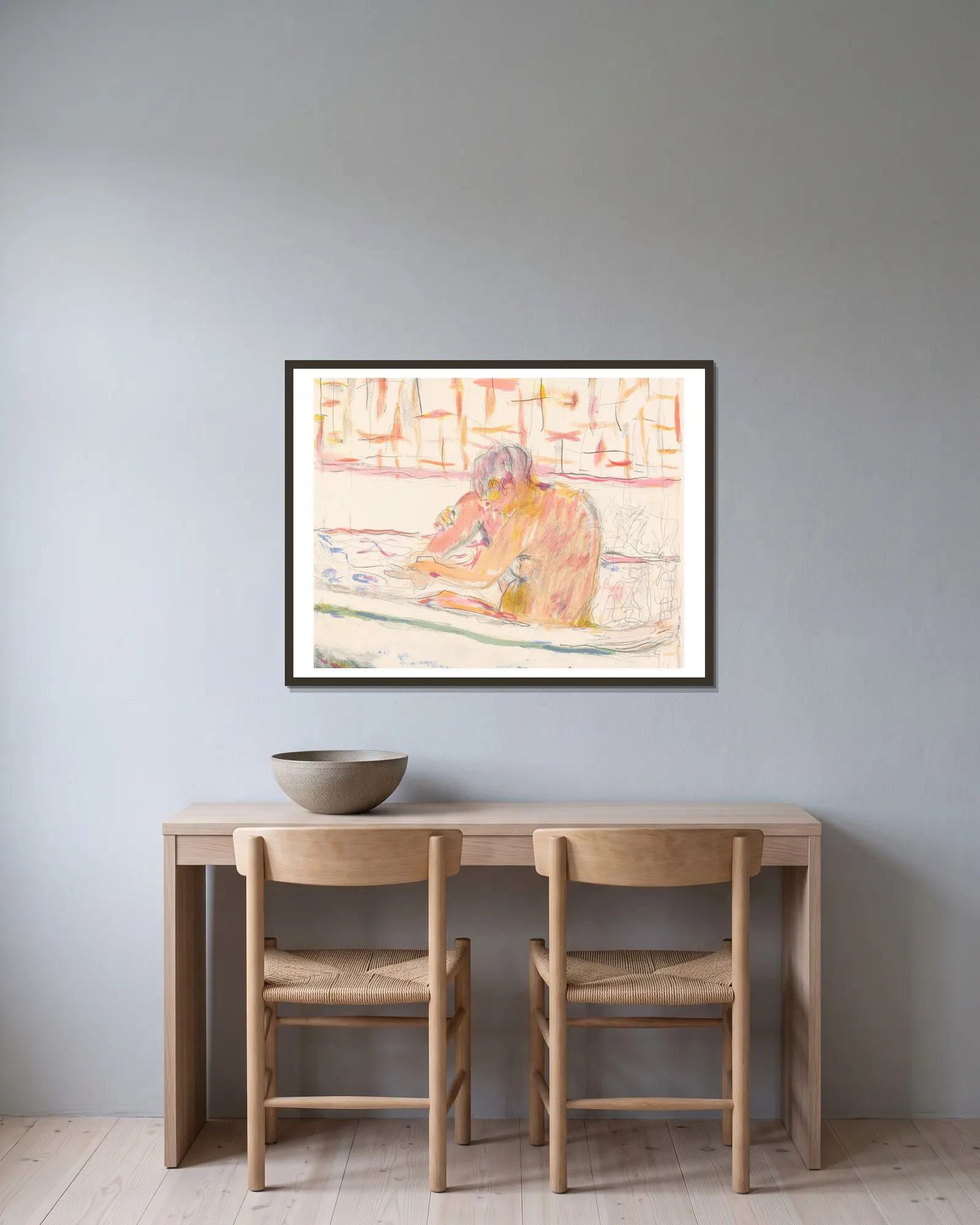 Kvinde i badekar av Pierre Bonnard inramad på en vägg