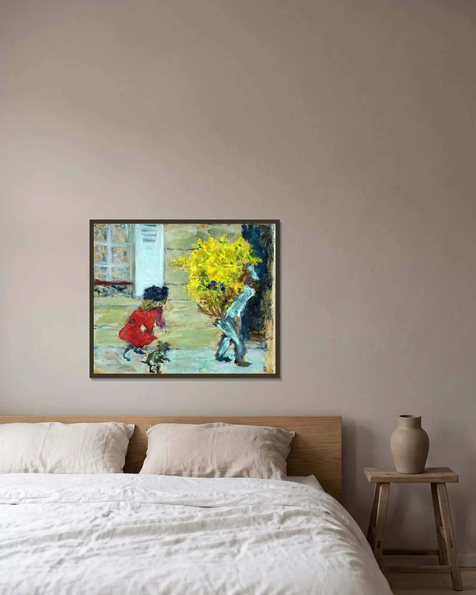 La gerbe de mimosa av Pierre Bonnard inramad på en vägg