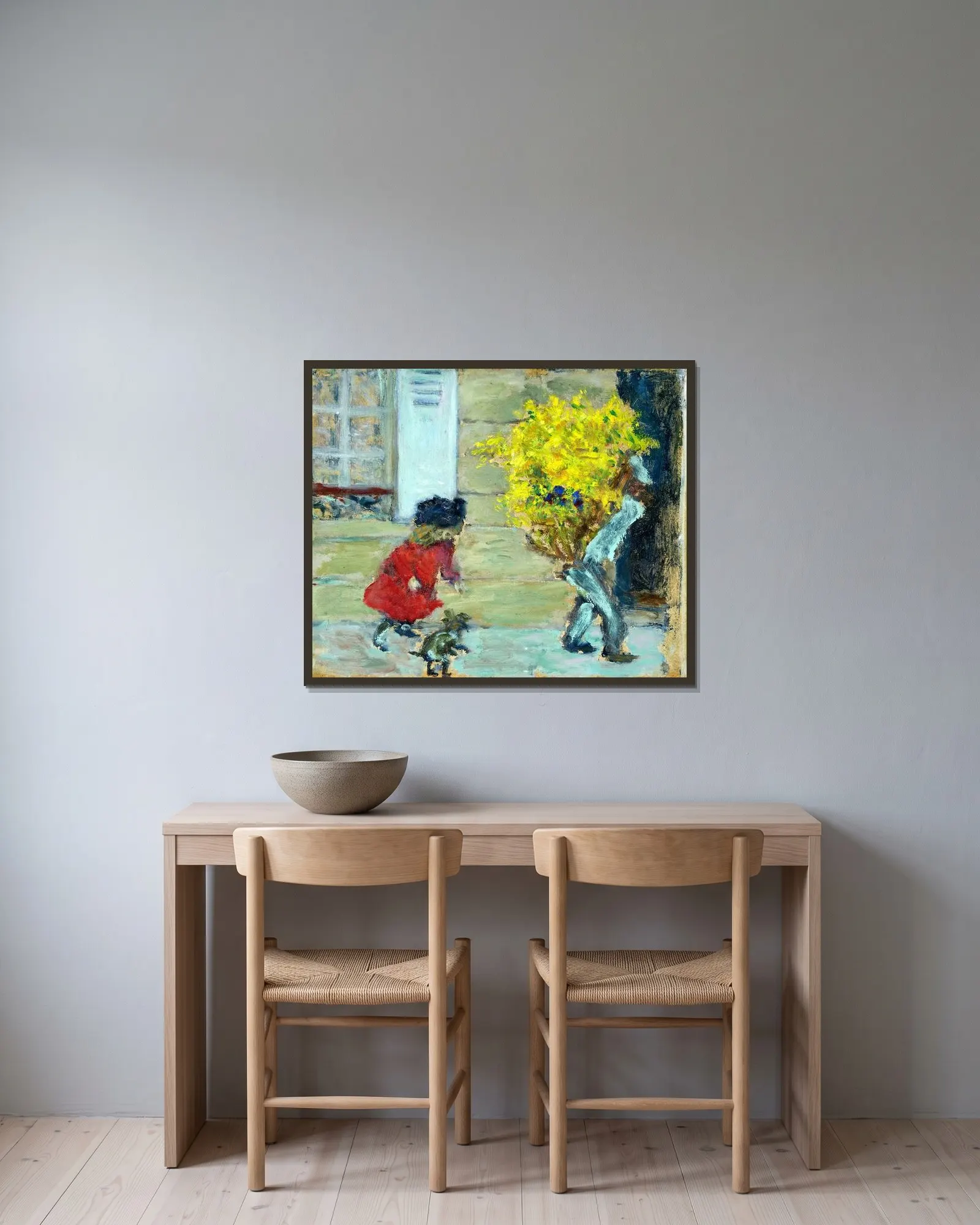 La gerbe de mimosa av Pierre Bonnard inramad på en vägg