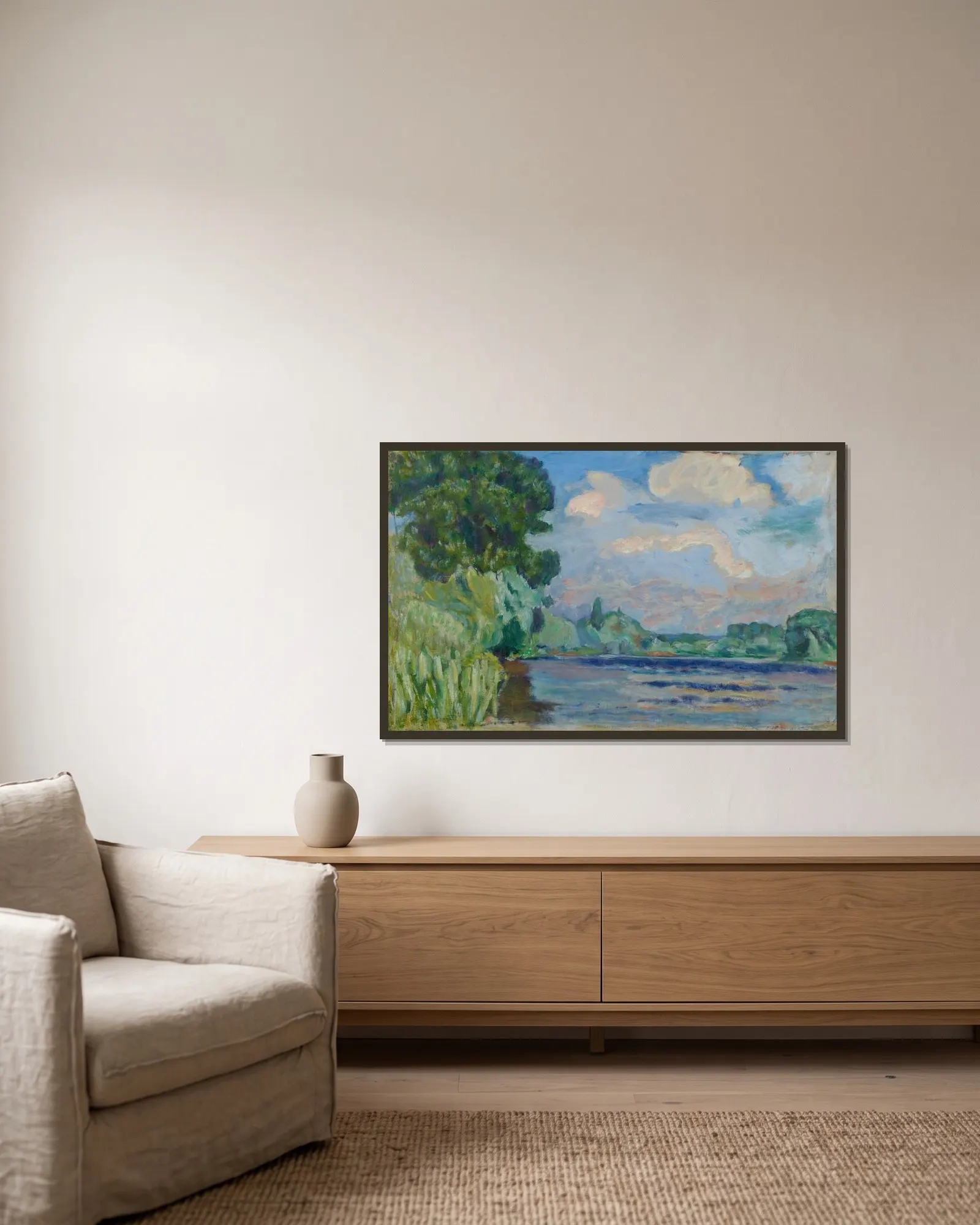 La Seine à Vernon av Pierre Bonnard inramad på en vägg