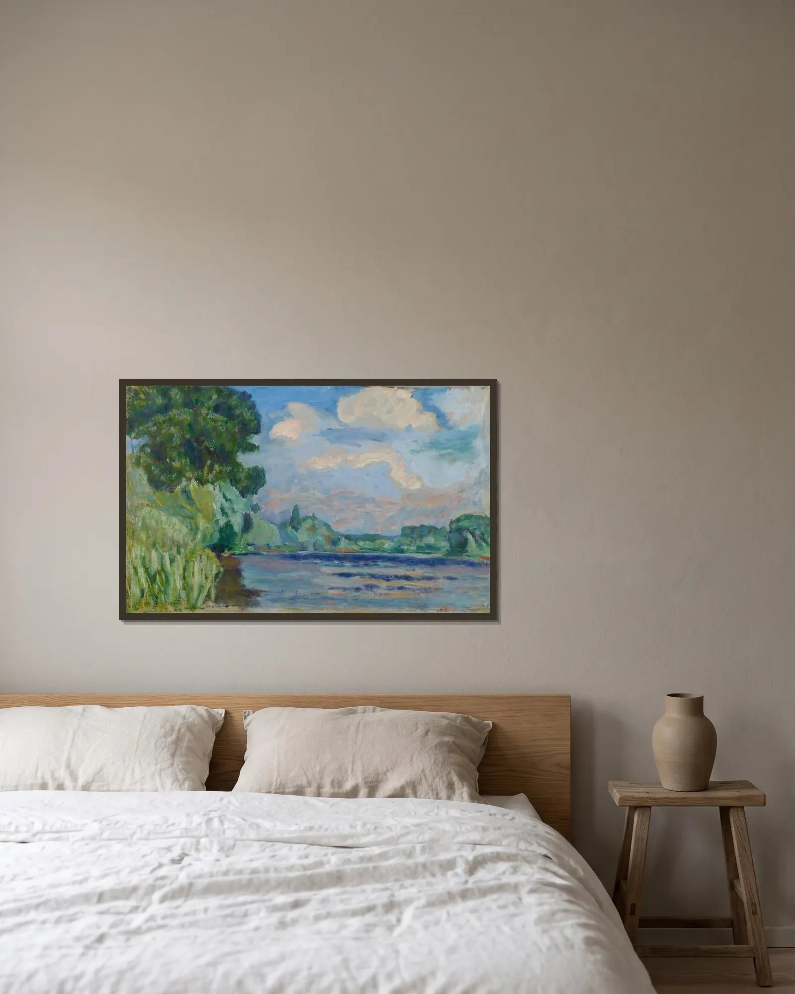 La Seine à Vernon av Pierre Bonnard inramad på en vägg