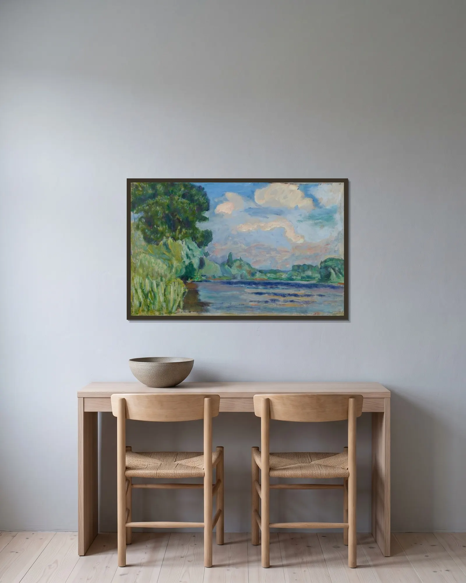 La Seine à Vernon av Pierre Bonnard inramad på en vägg