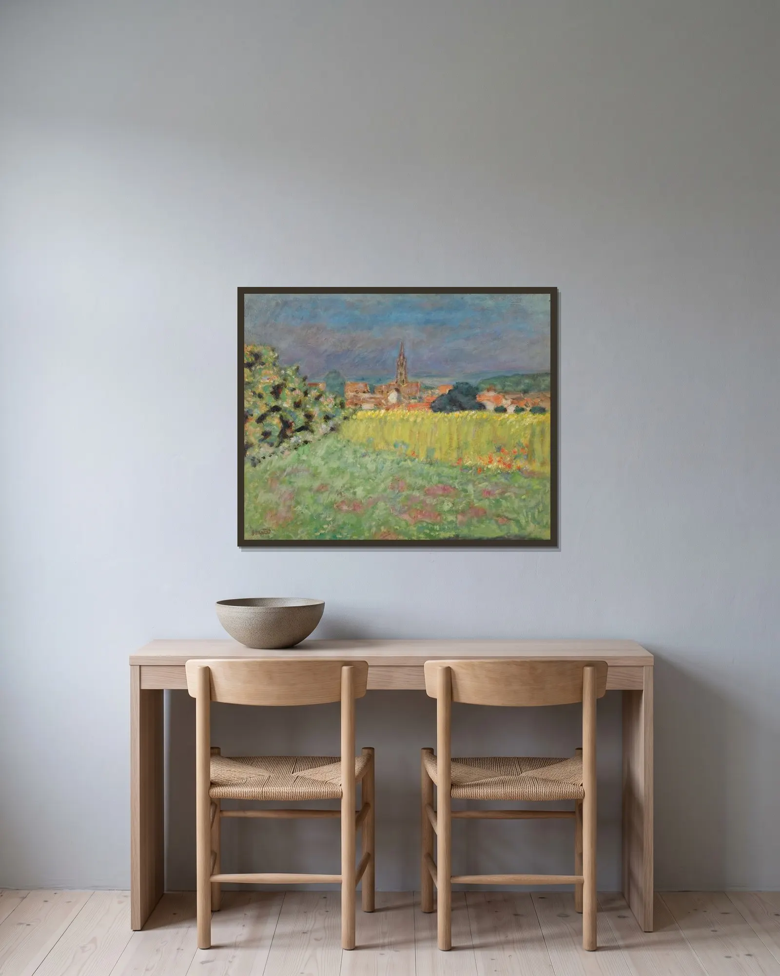Le Champ De Blé Devant L’église av Pierre Bonnard inramad på en vägg