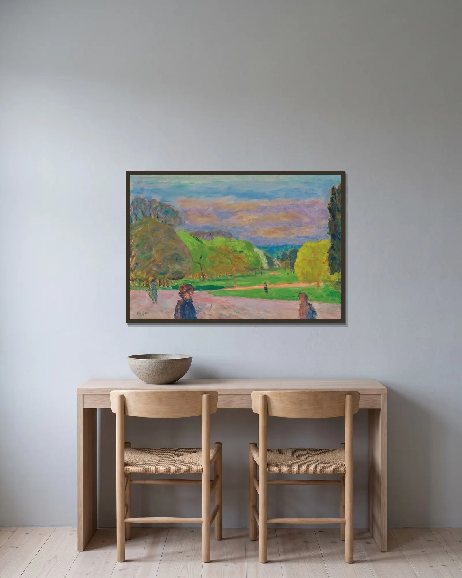 Le jardin public av Pierre Bonnard inramad på en vägg