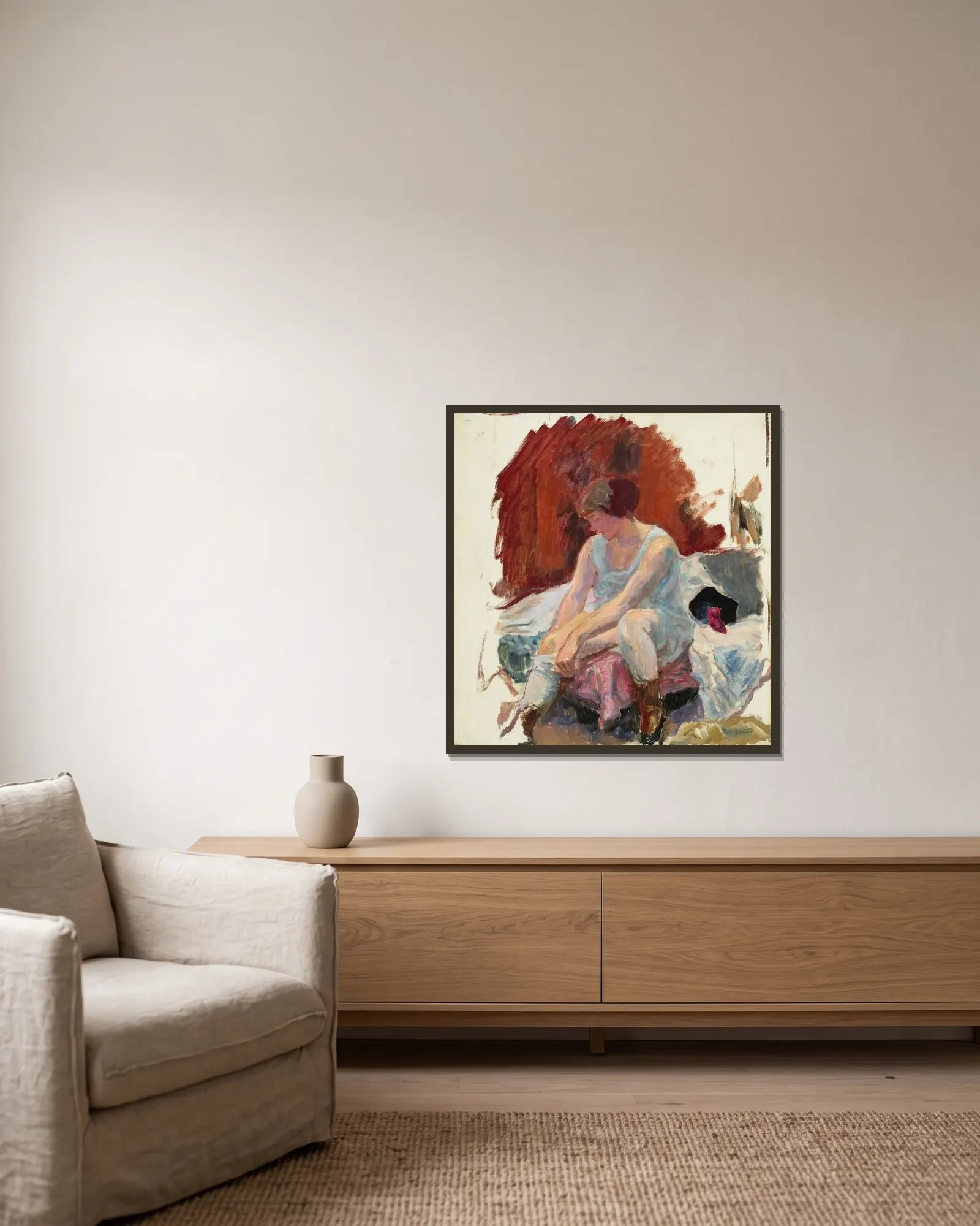 Le lever, les bas av Pierre Bonnard inramad på en vägg