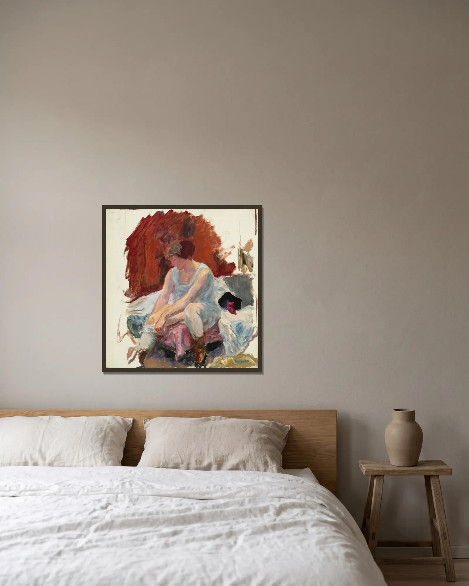Le lever, les bas av Pierre Bonnard inramad på en vägg