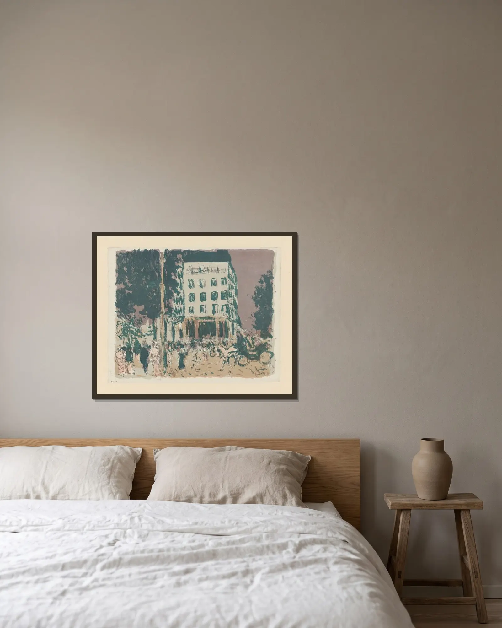 Les boulevards av Pierre Bonnard inramad på en vägg