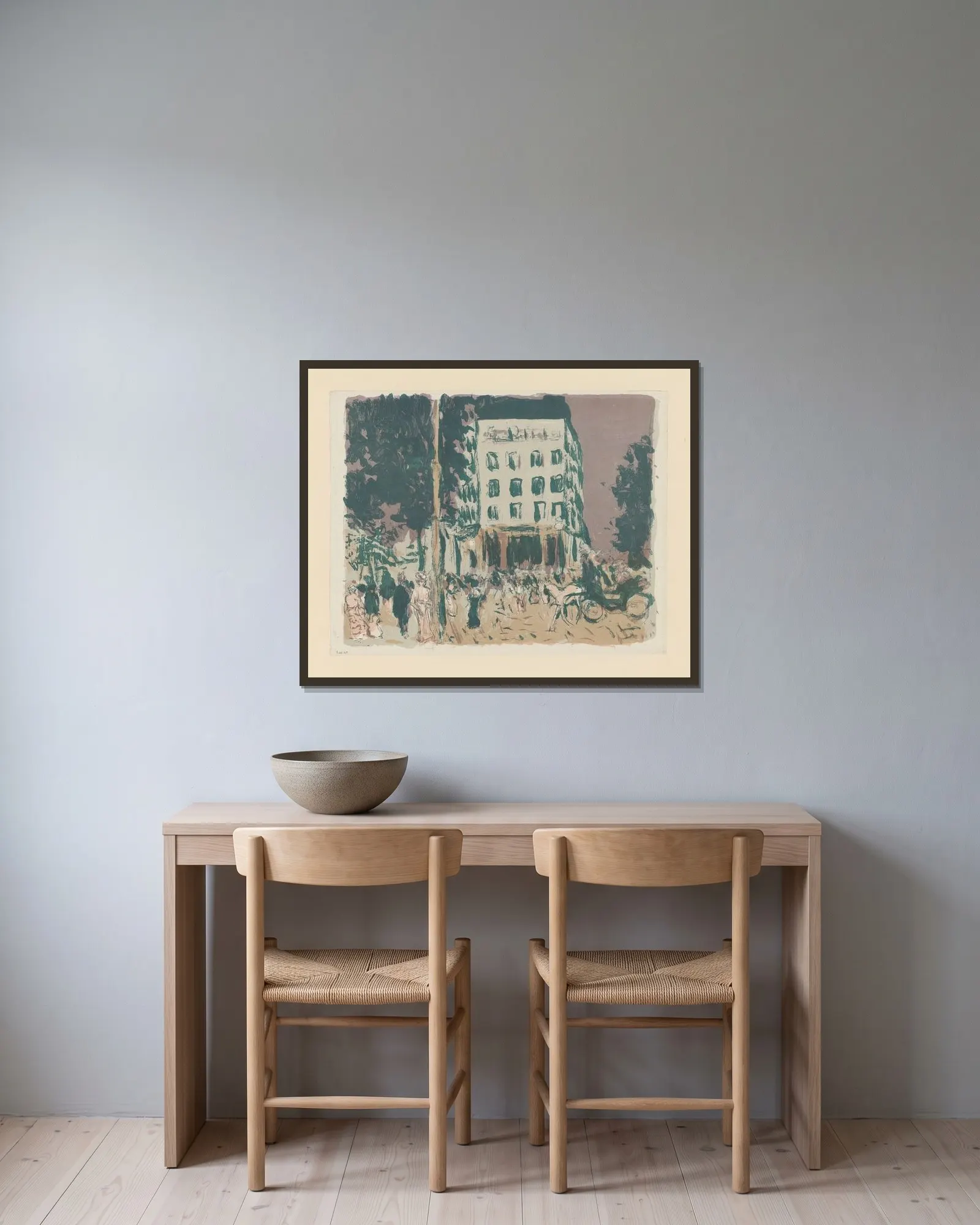 Les boulevards av Pierre Bonnard inramad på en vägg