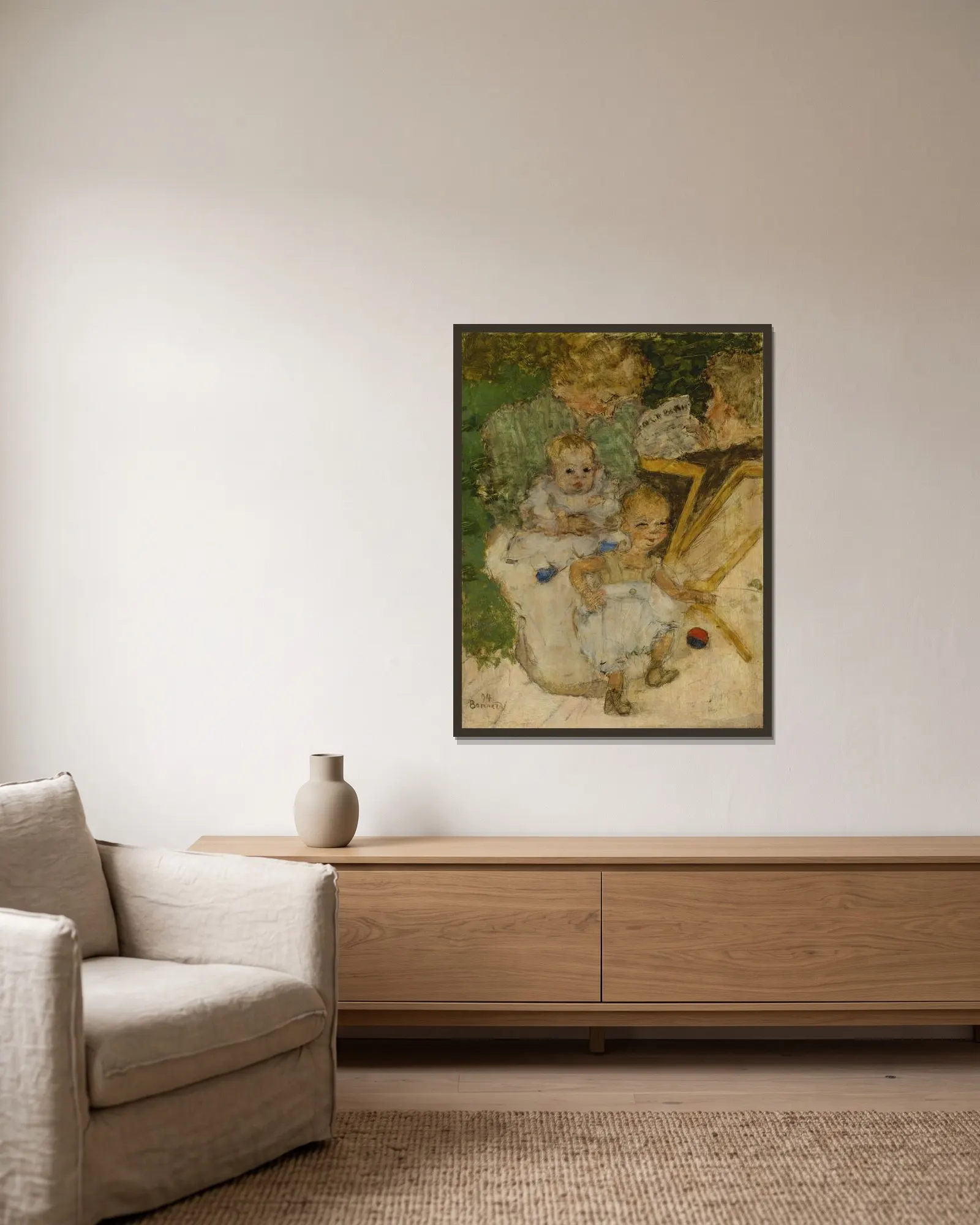 Les Mamans (La Famille Cottet) av Pierre Bonnard inramad på en vägg