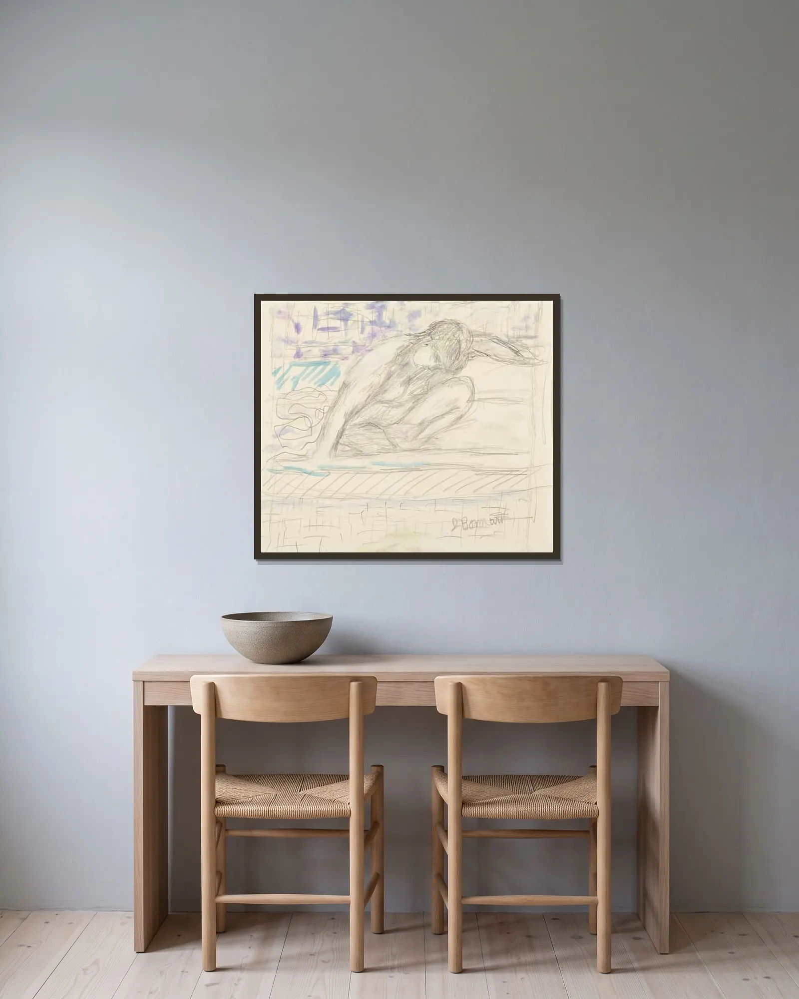 Nu accroupi av Pierre Bonnard inramad på en vägg