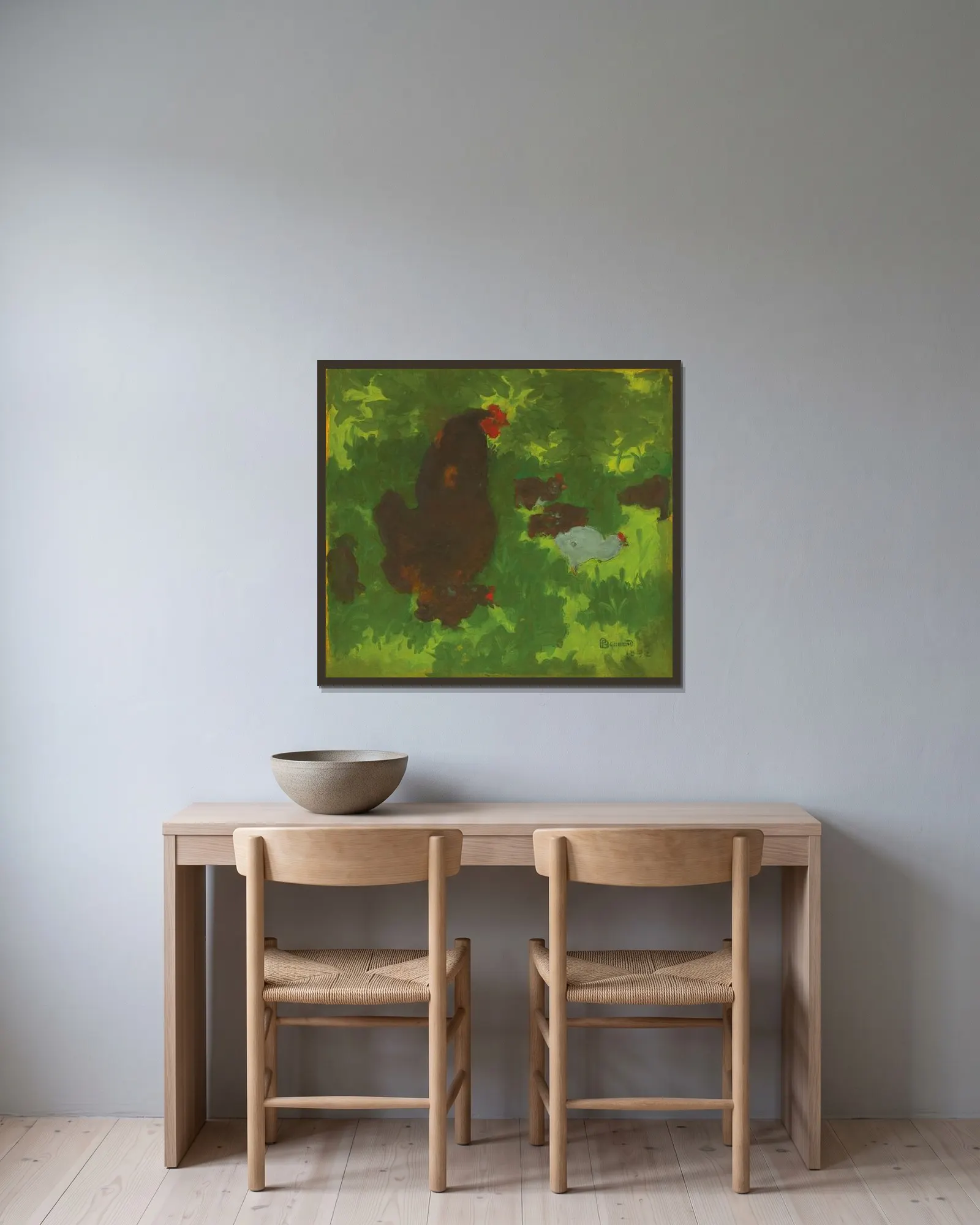 Poule et poussins av Pierre Bonnard inramad på en vägg