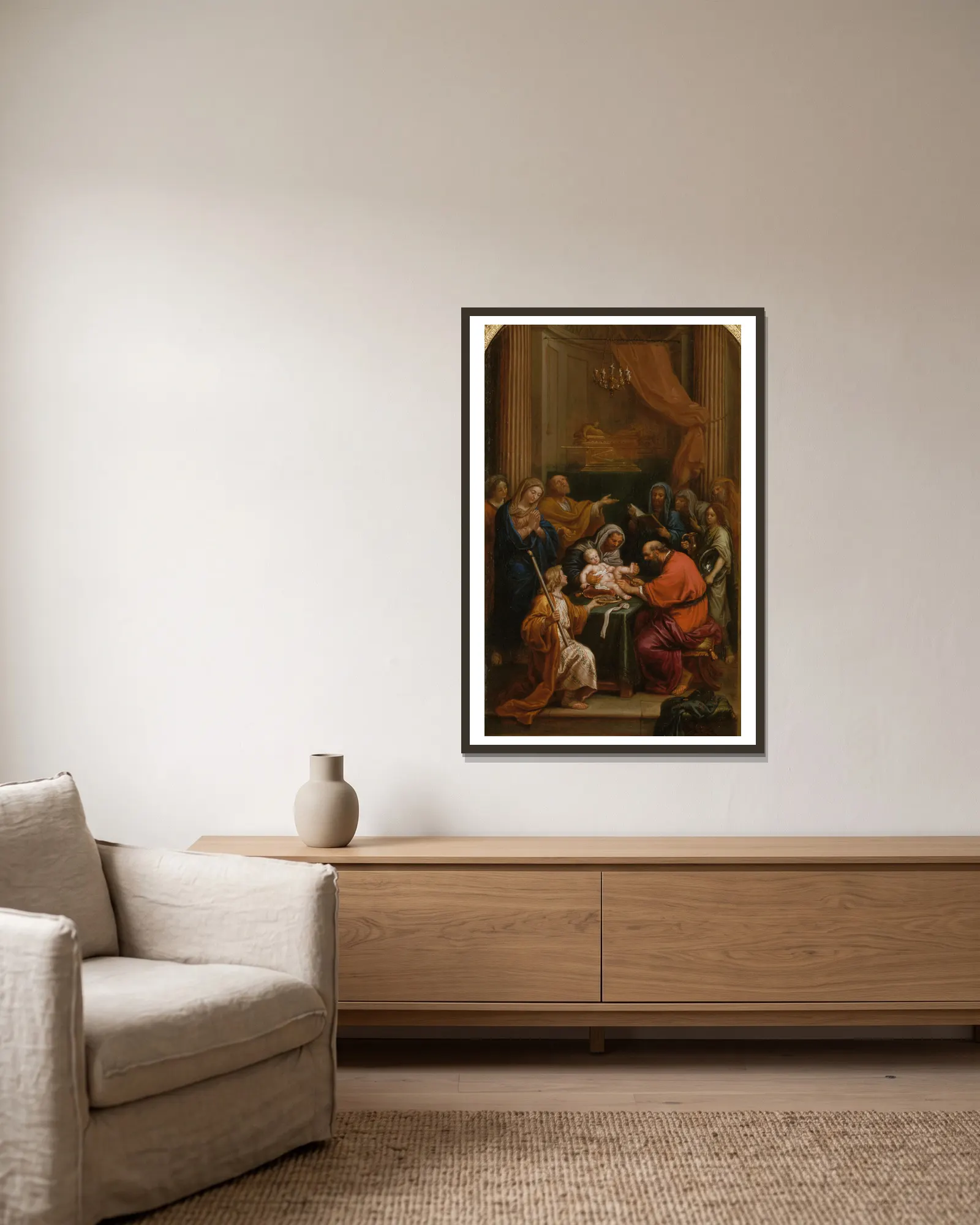 La Circoncision av Pierre Mignard inramad på en vägg
