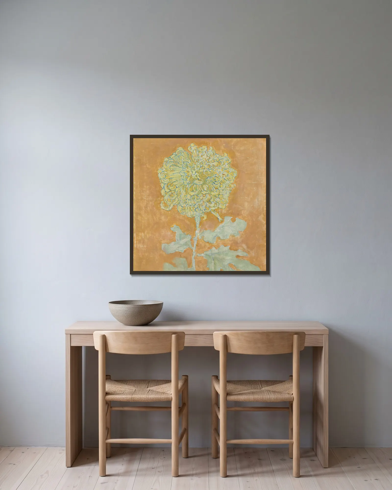 Chrysanthemum av Piet Mondrian inramad på en vägg