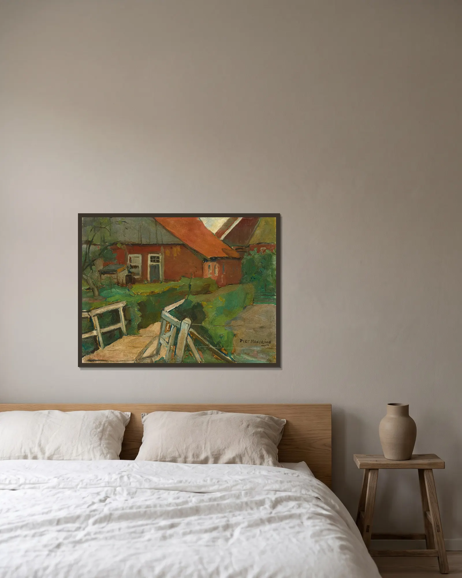 Farm Building With Bridge av Piet Mondrian inramad på en vägg