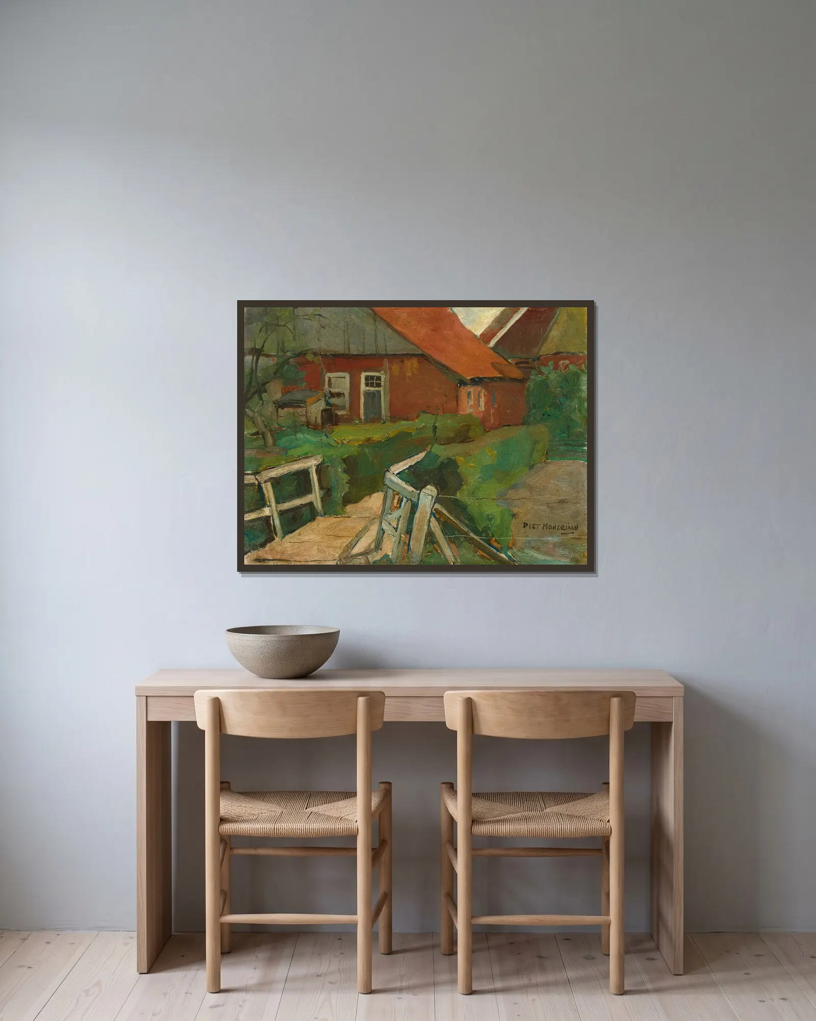 Farm Building With Bridge av Piet Mondrian inramad på en vägg