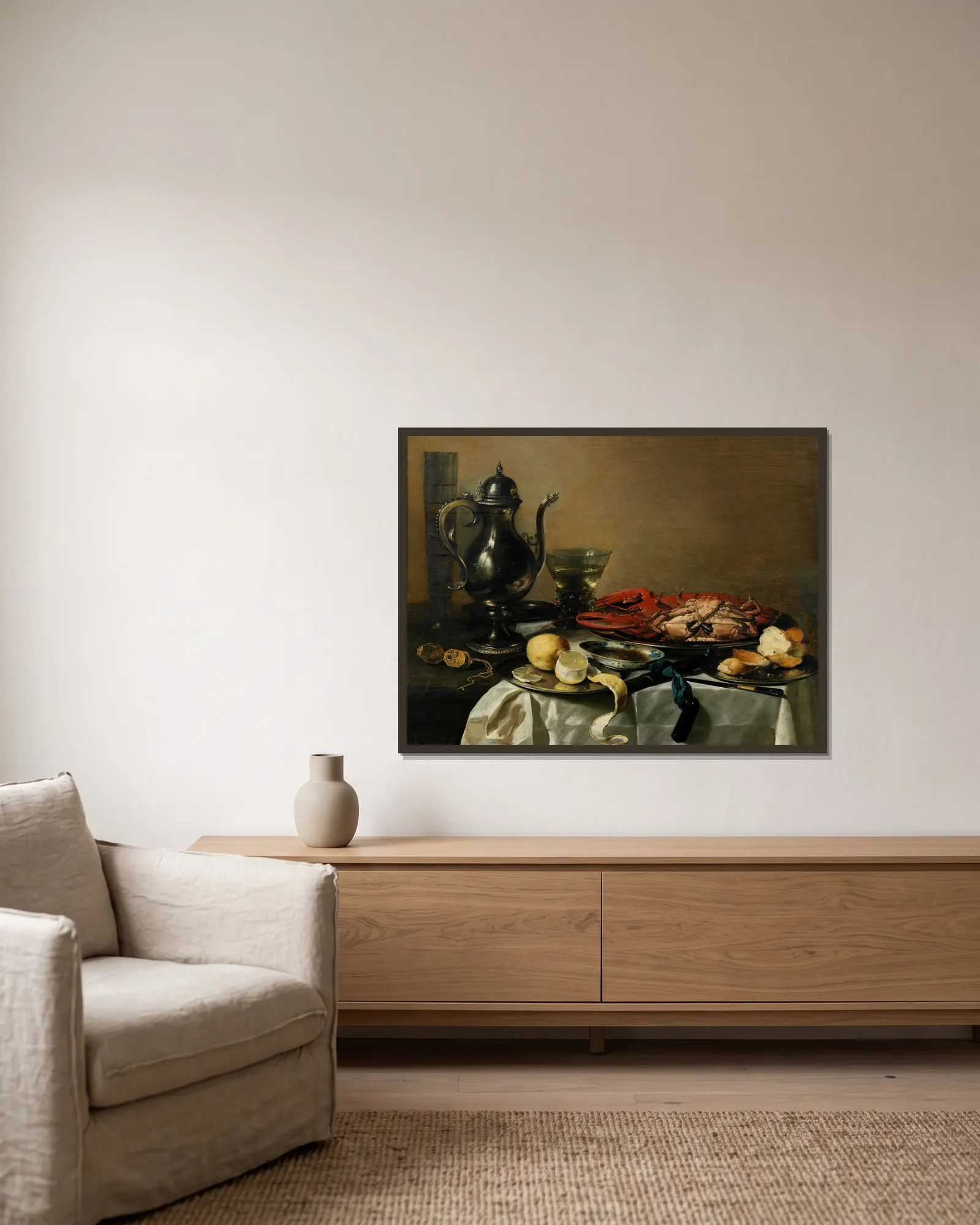 Still Life av Pieter Claesz inramad på en vägg