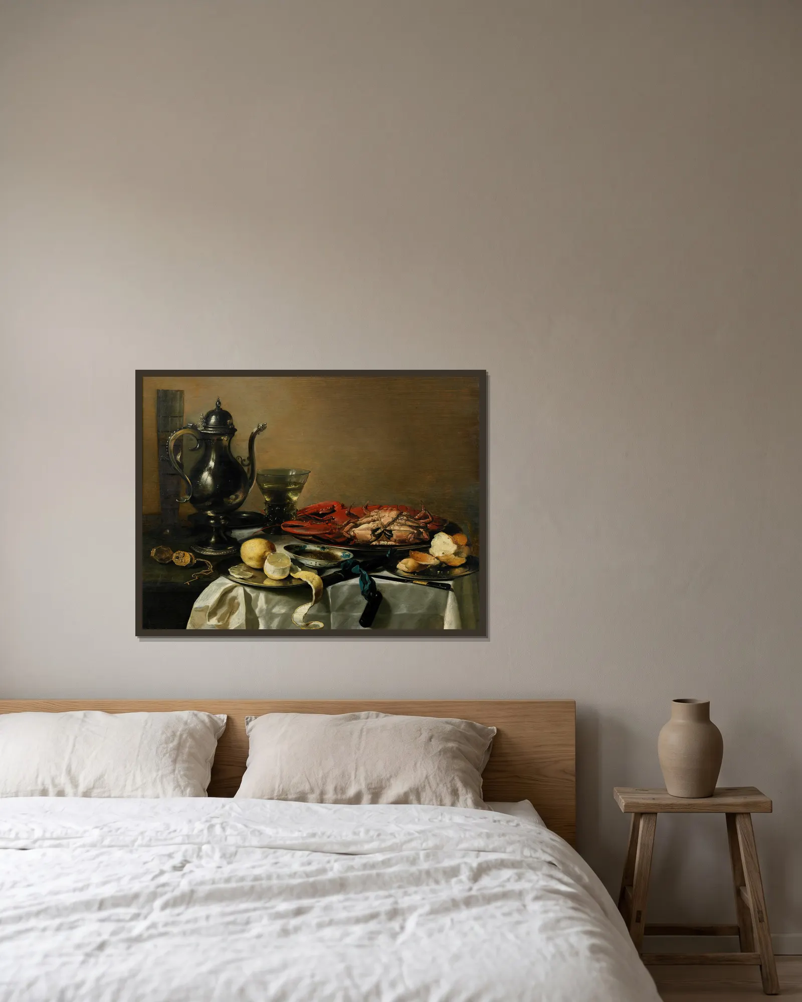 Still Life av Pieter Claesz inramad på en vägg