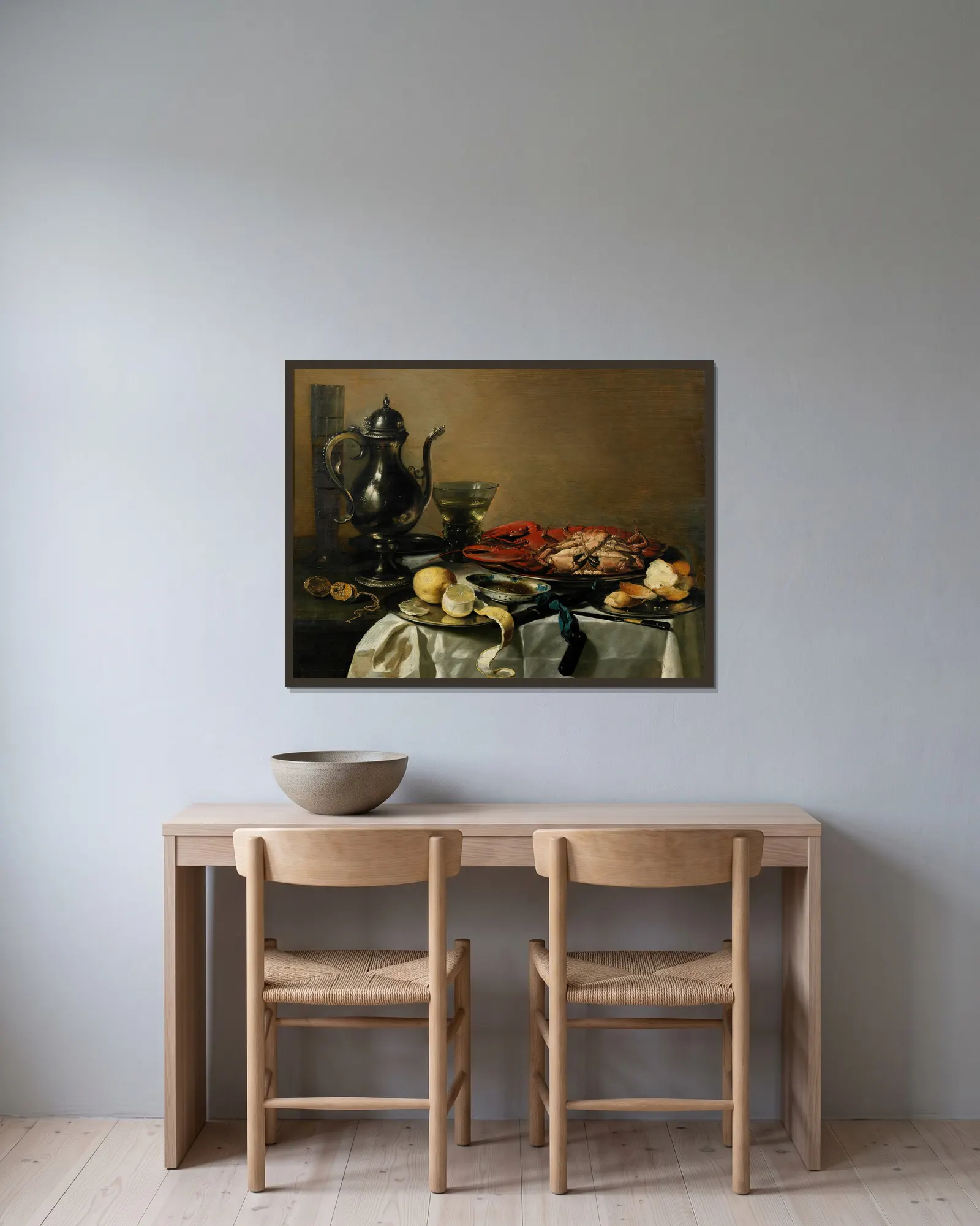 Still Life av Pieter Claesz inramad på en vägg