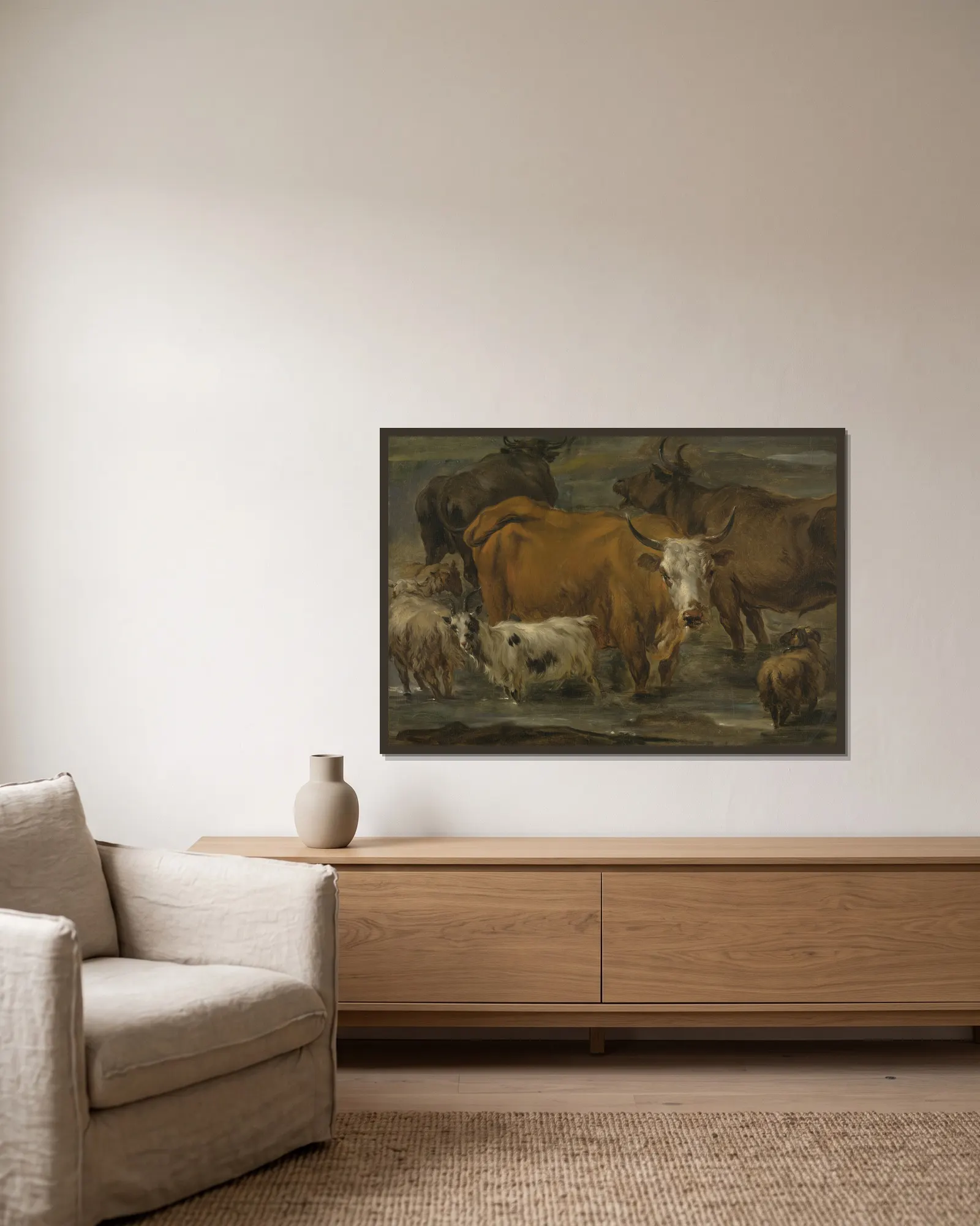 Animal Study av Nicolaes Pietersz. Berchem inramad på en vägg