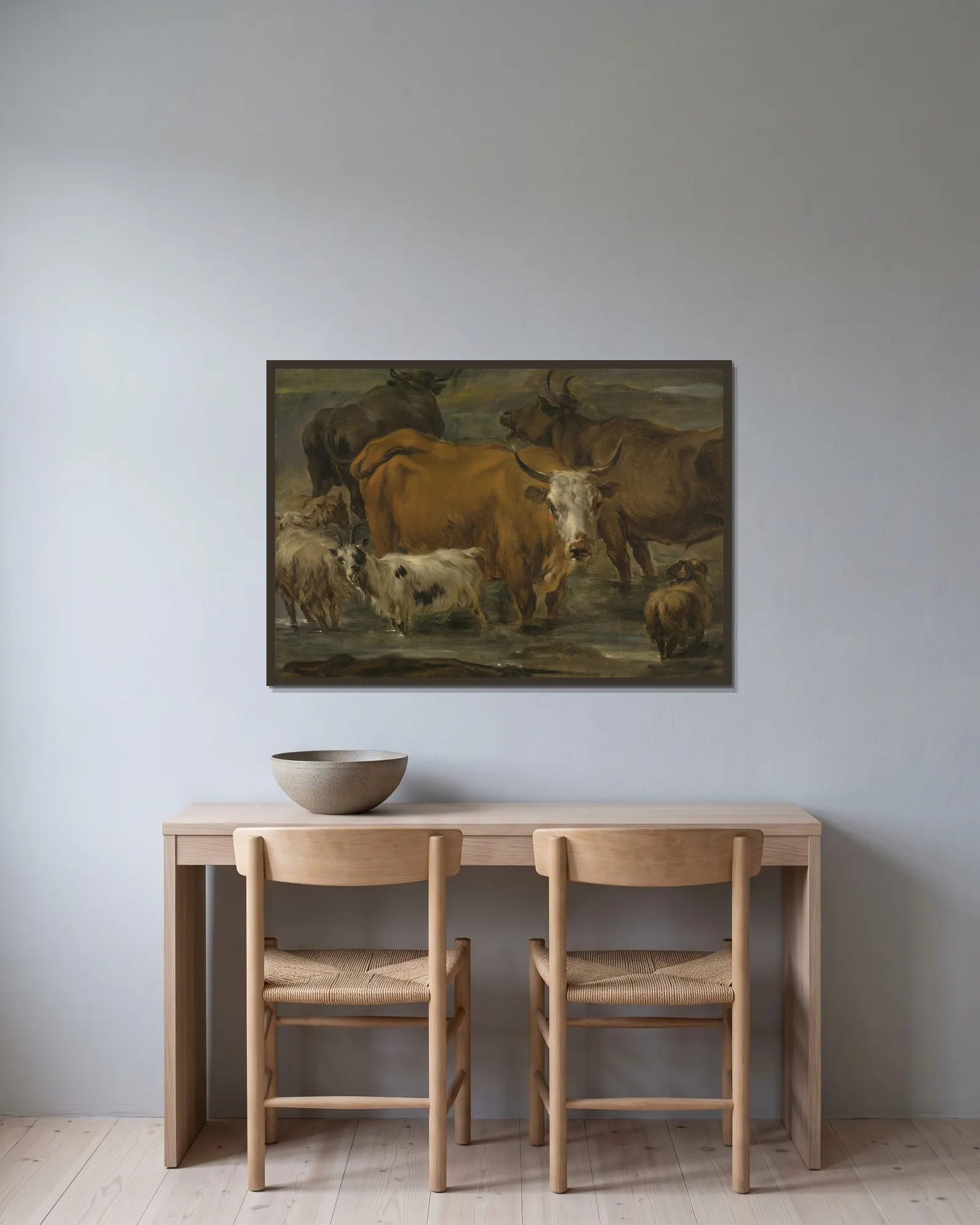 Animal Study av Nicolaes Pietersz. Berchem inramad på en vägg