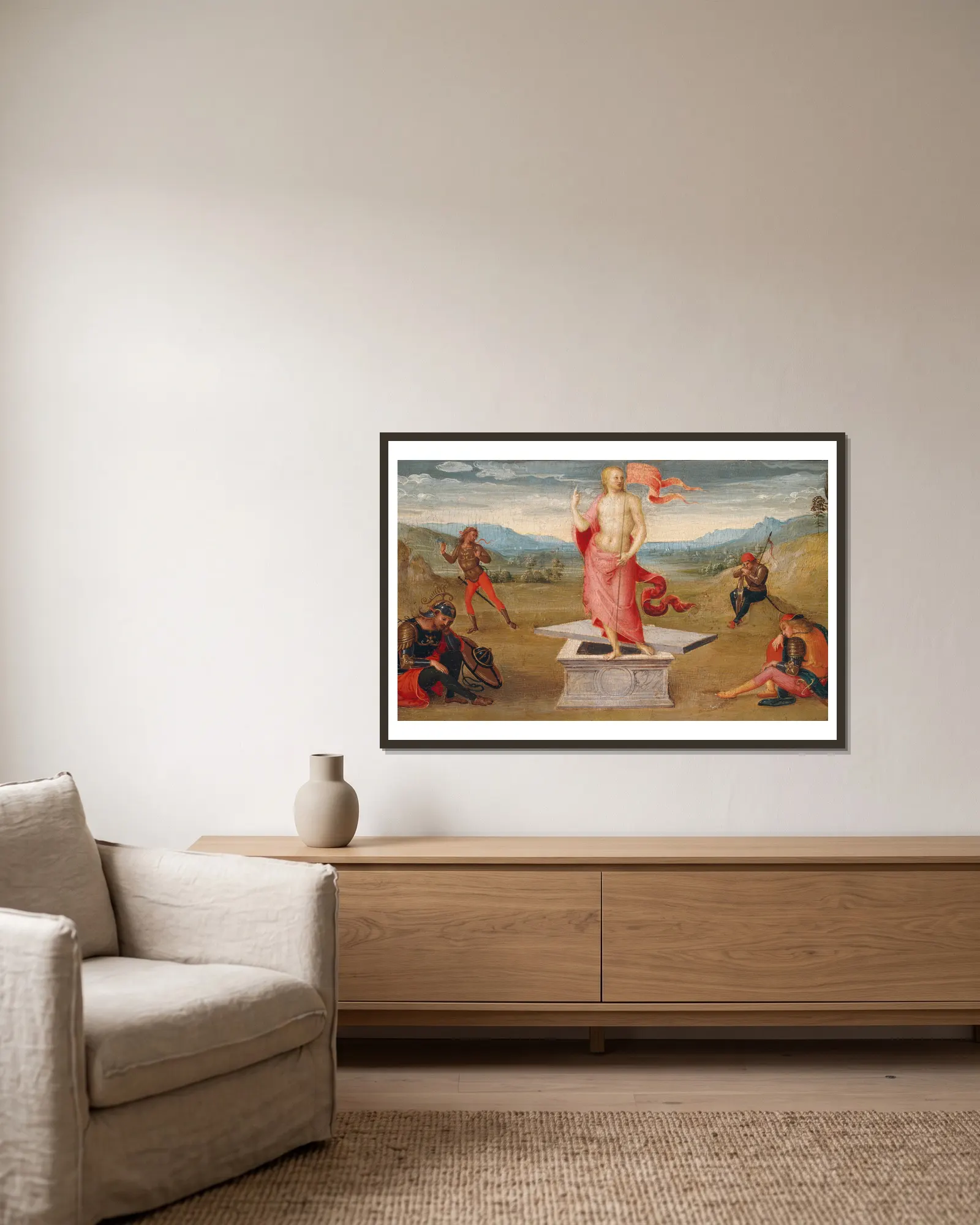 The Resurrection av Pietro Perugino inramad på en vägg