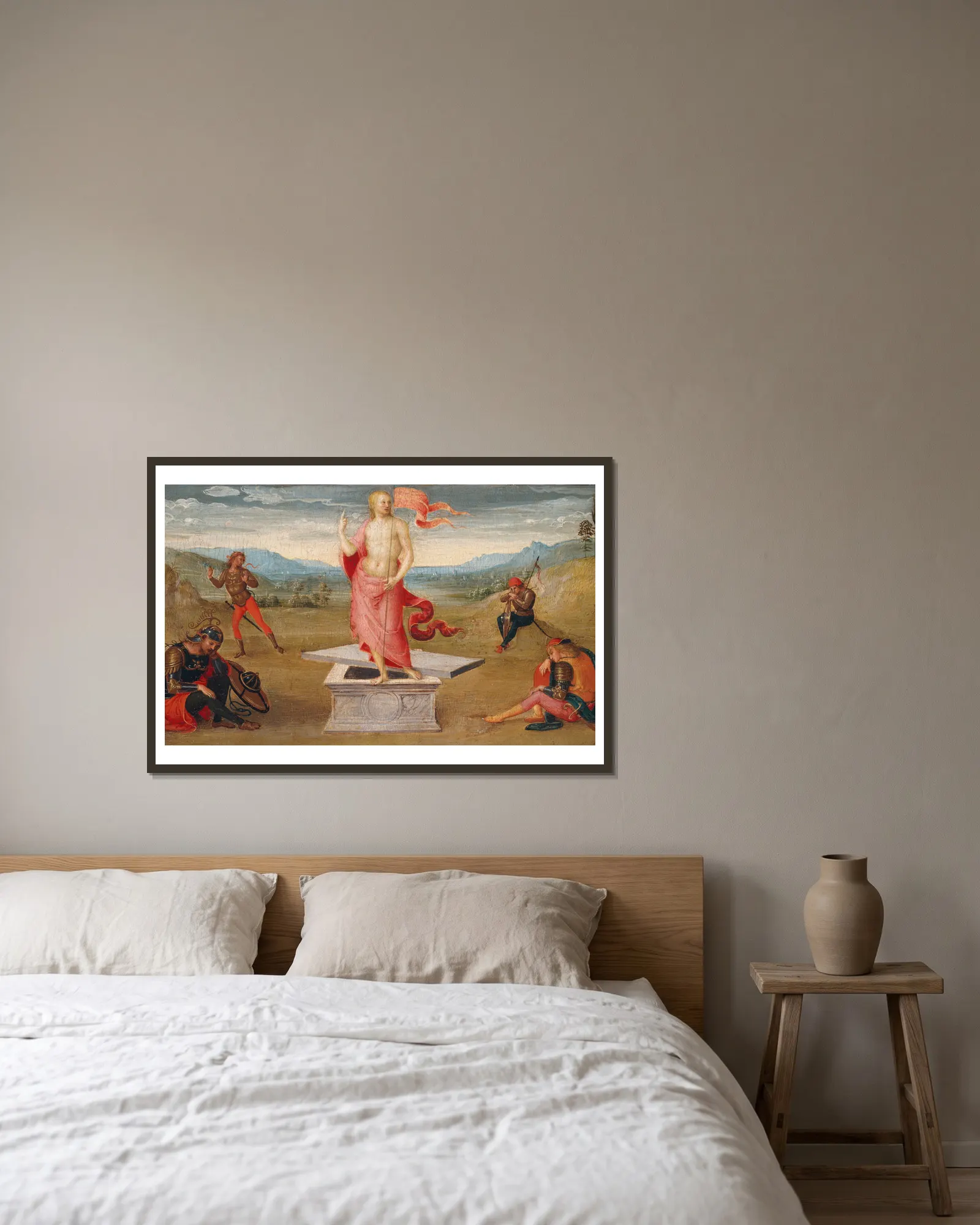The Resurrection av Pietro Perugino inramad på en vägg