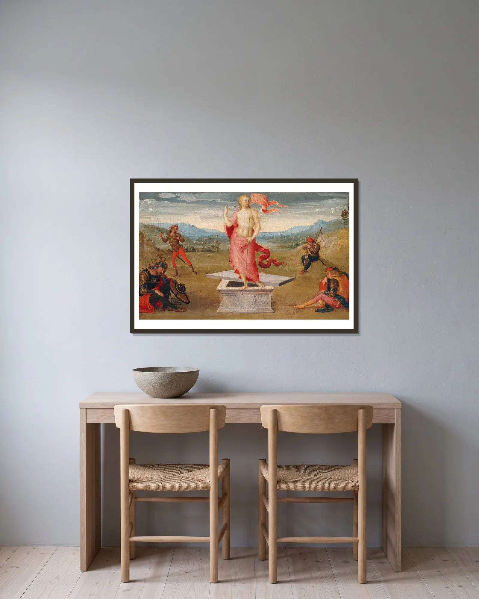 The Resurrection av Pietro Perugino inramad på en vägg