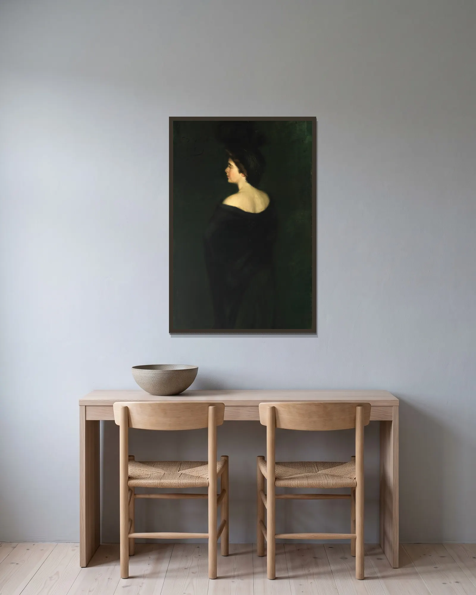 Laura in Blacks av Alice Pike Barney inramad på en vägg