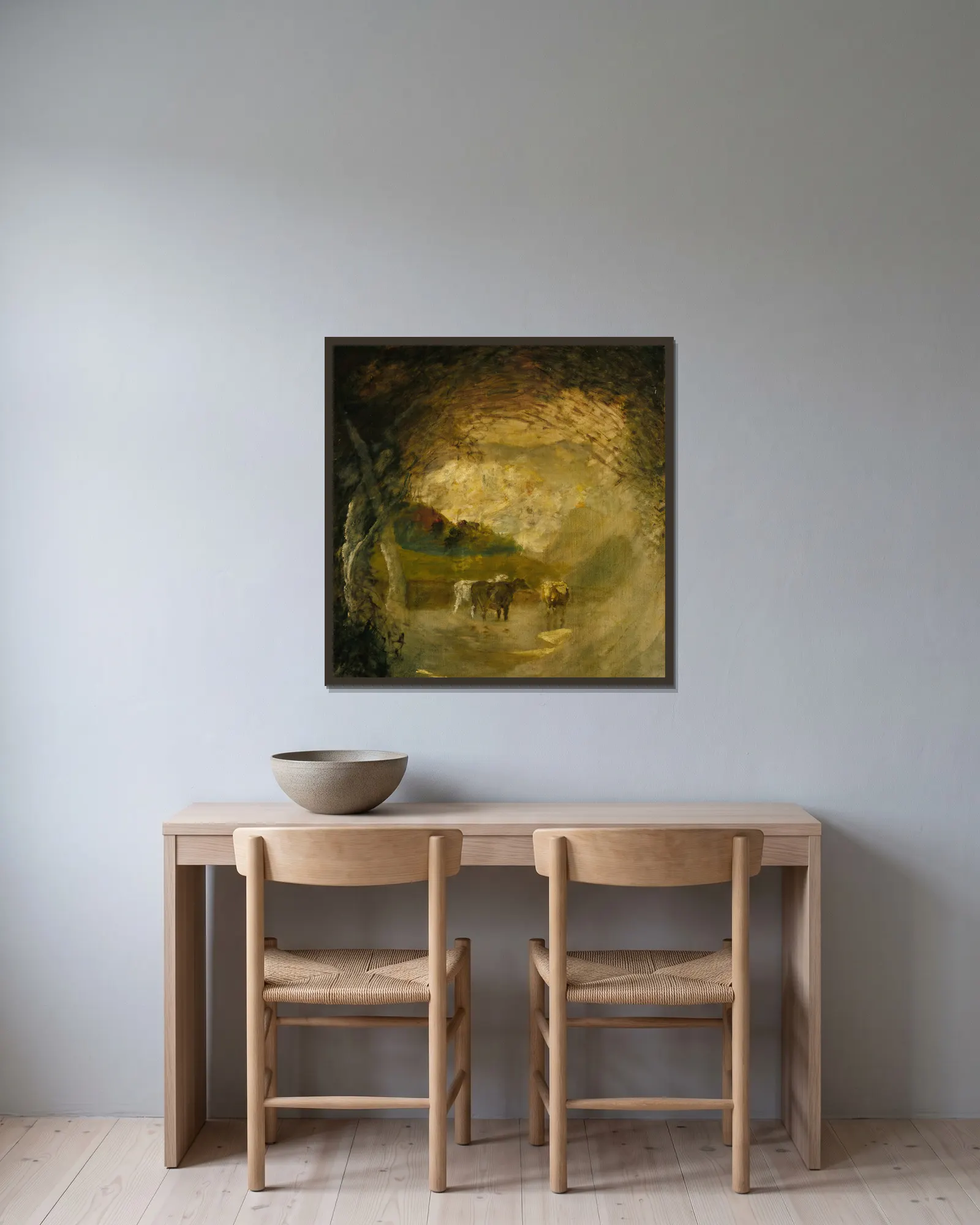 Landscape With Trees And Cattle av Albert Pinkham Ryder inramad på en vägg
