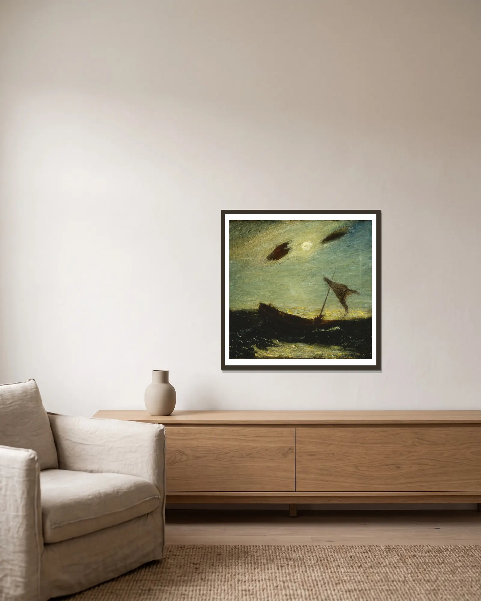 Moonlight av Albert Pinkham Ryder inramad på en vägg