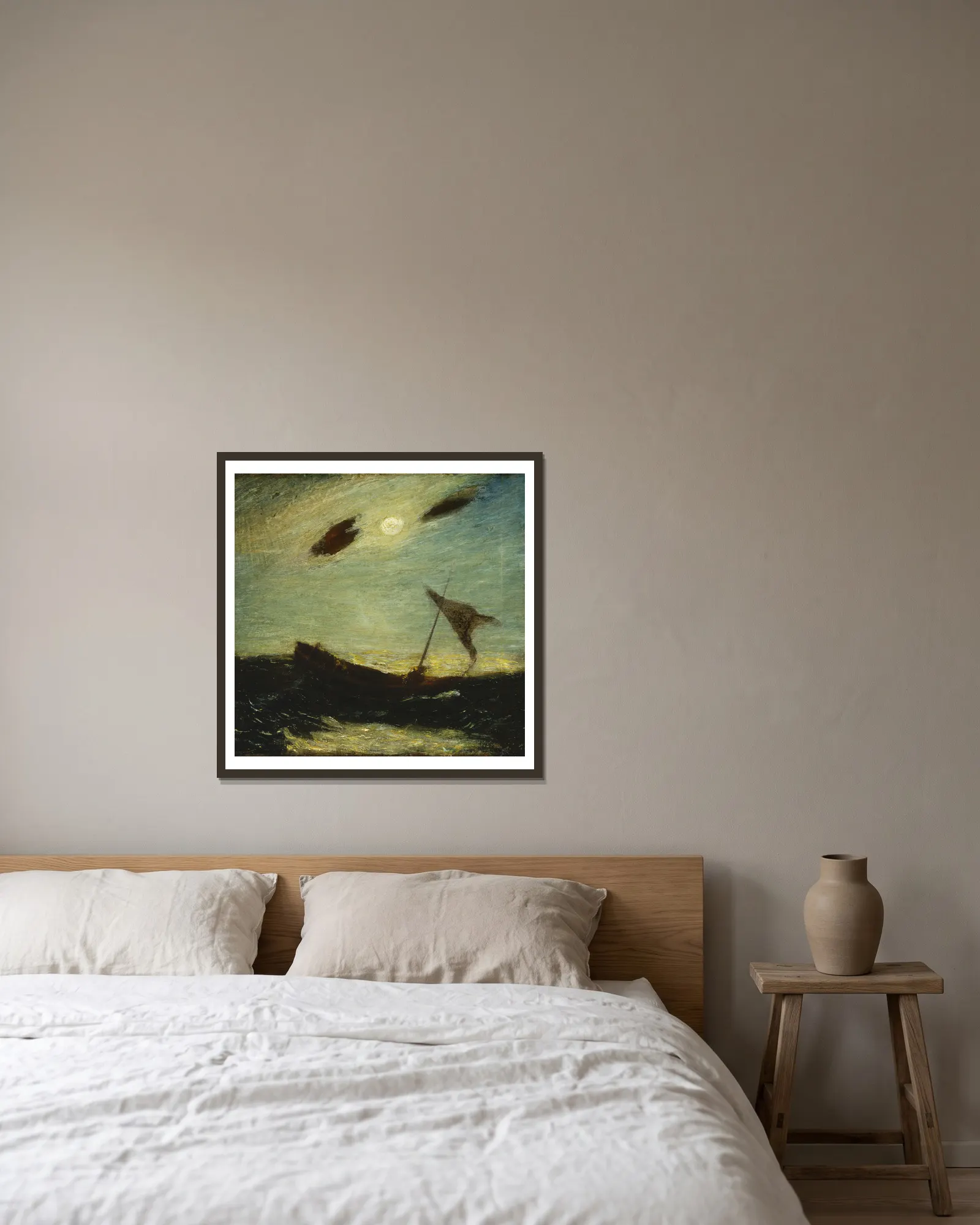 Moonlight av Albert Pinkham Ryder inramad på en vägg