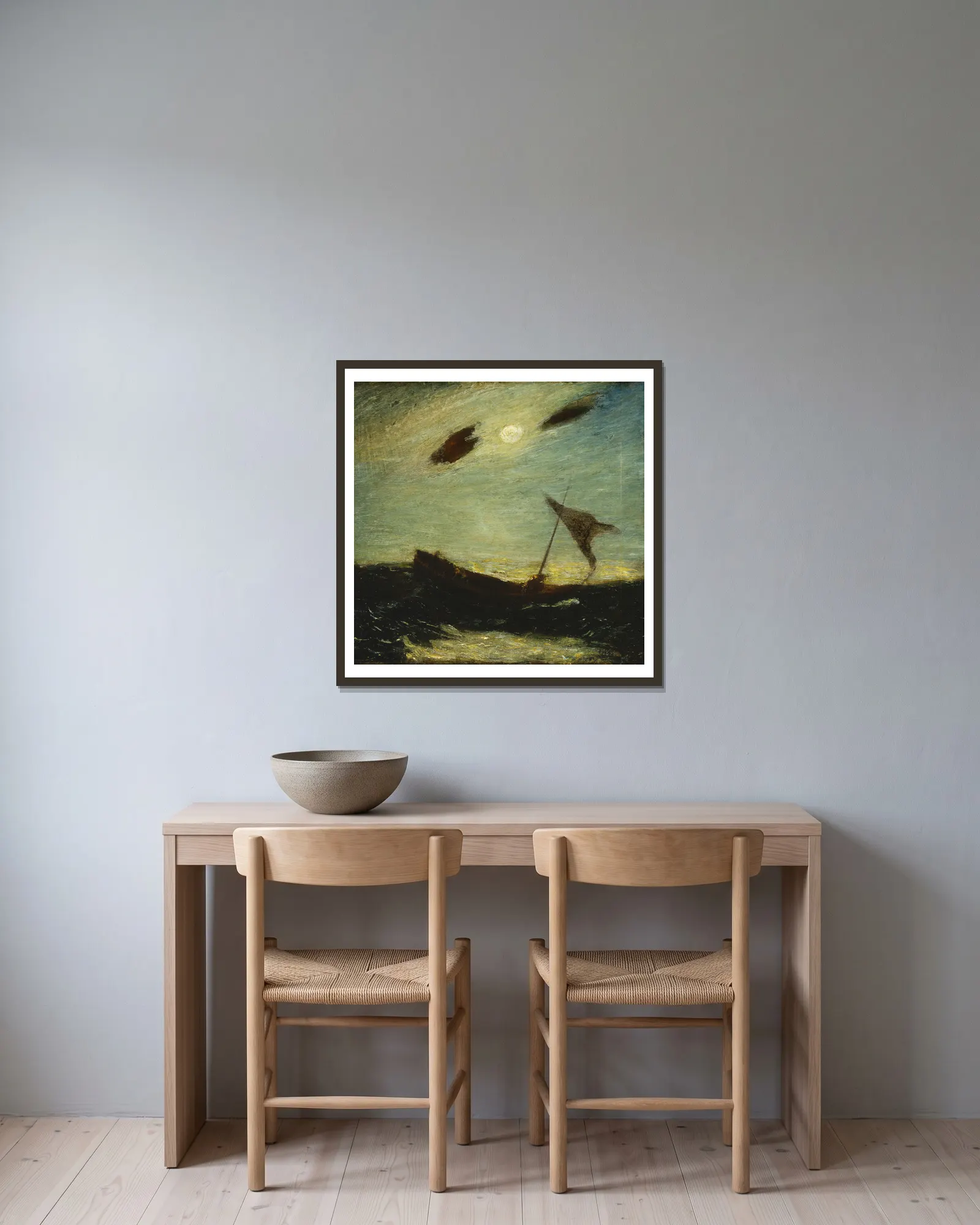 Moonlight av Albert Pinkham Ryder inramad på en vägg