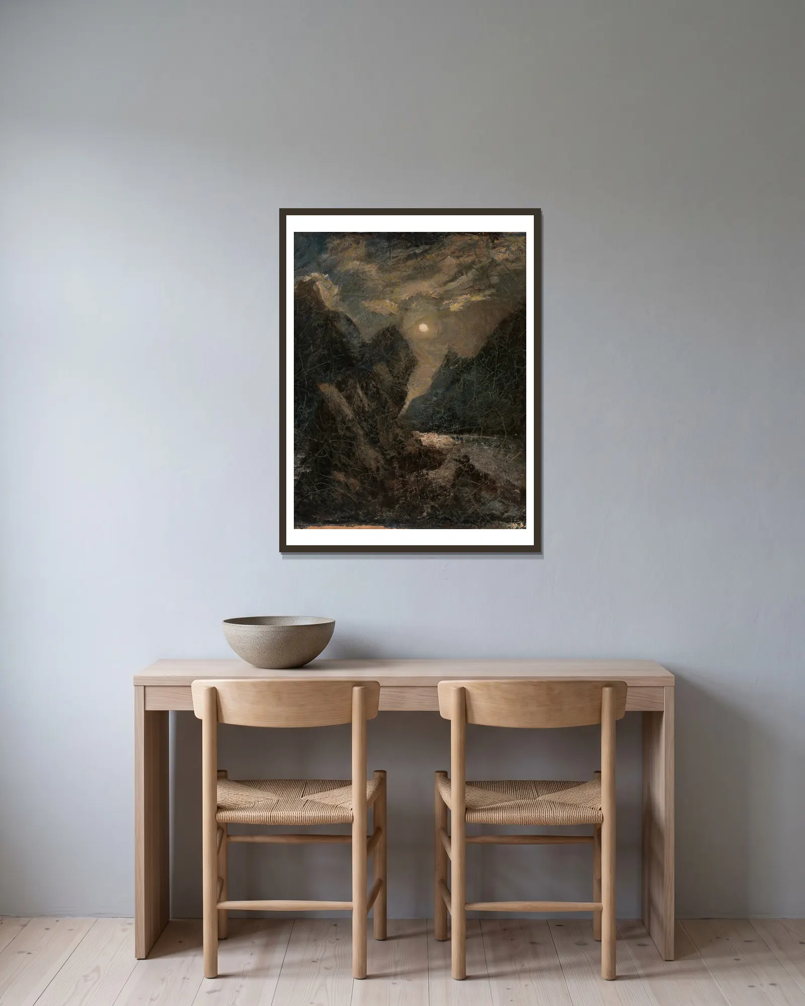 The Lorelei av Albert Pinkham Ryder inramad på en vägg