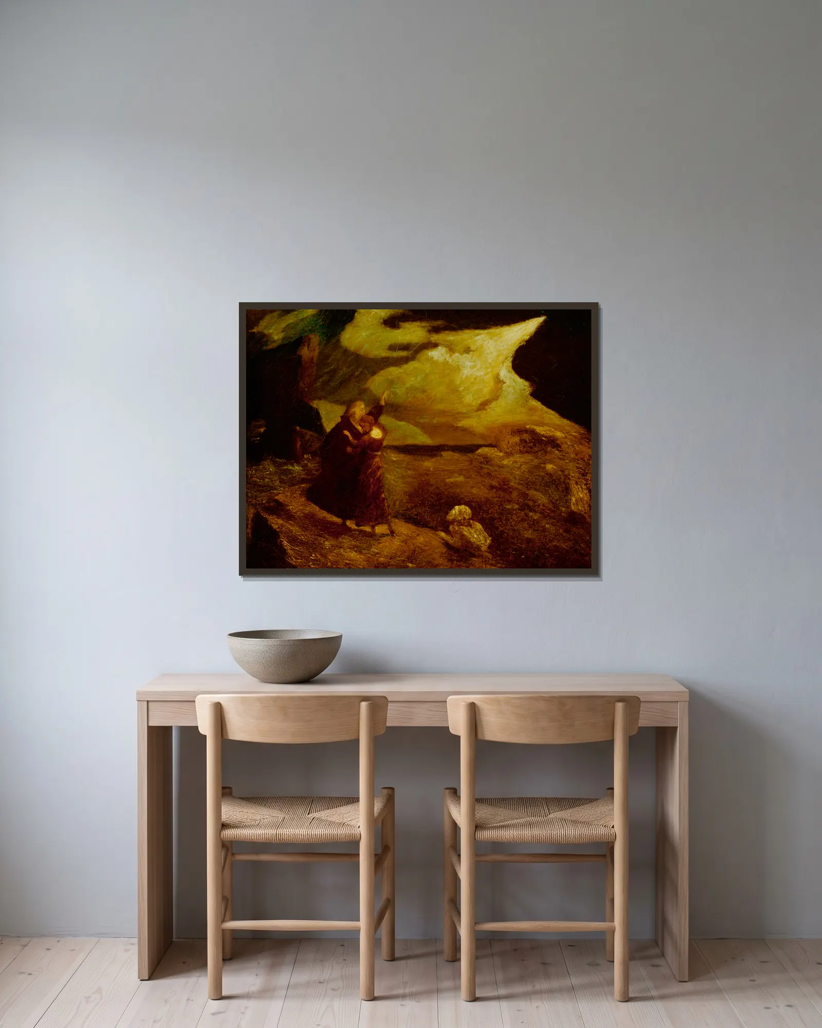 The Tempest av Albert Pinkham Ryder inramad på en vägg