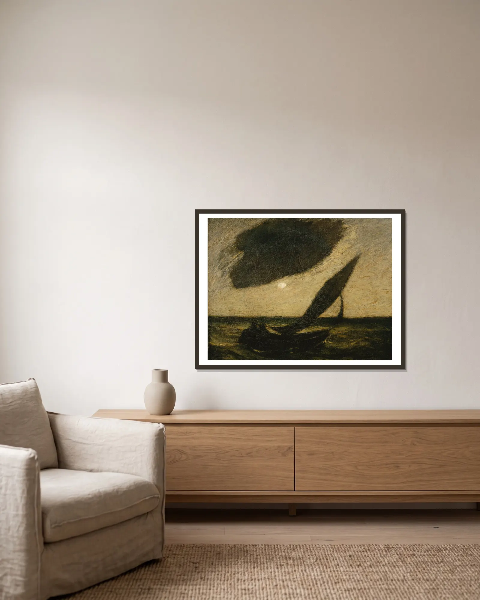 Under a Cloud av Albert Pinkham Ryder inramad på en vägg