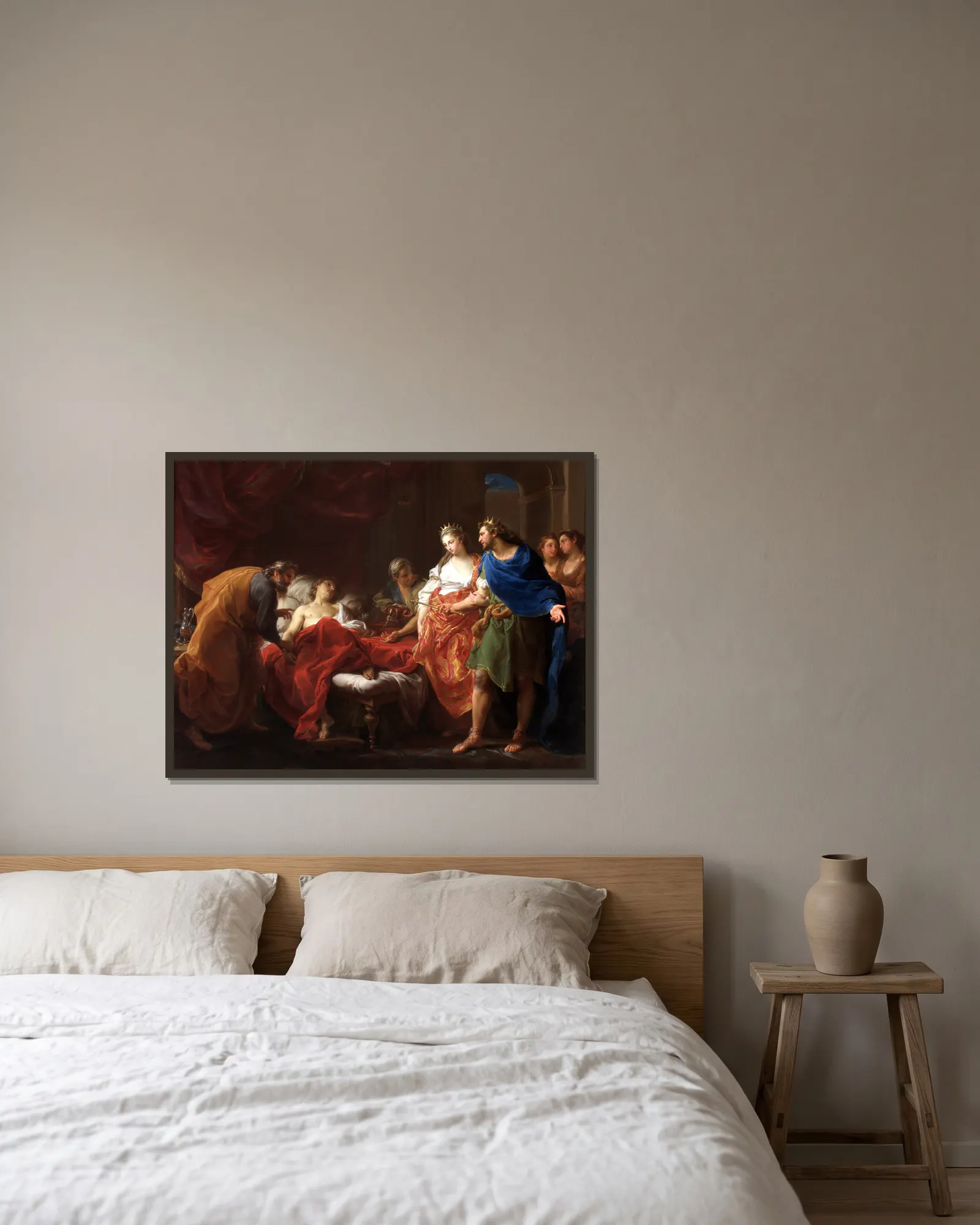 Antiochus And Stratonice av Pompeo Batoni inramad på en vägg